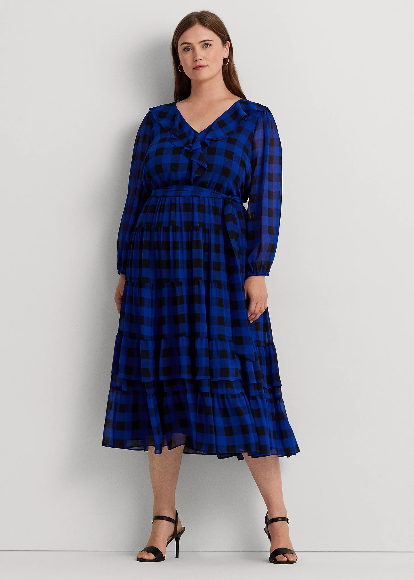 Buffalo Check Belted Georgette Dress