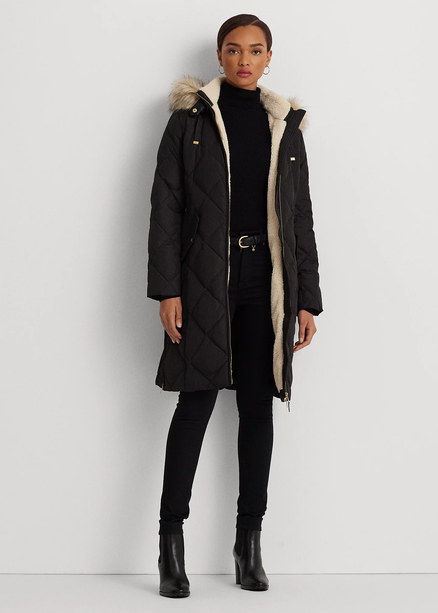 Faux-Fur-Trim Hooded Down Coat