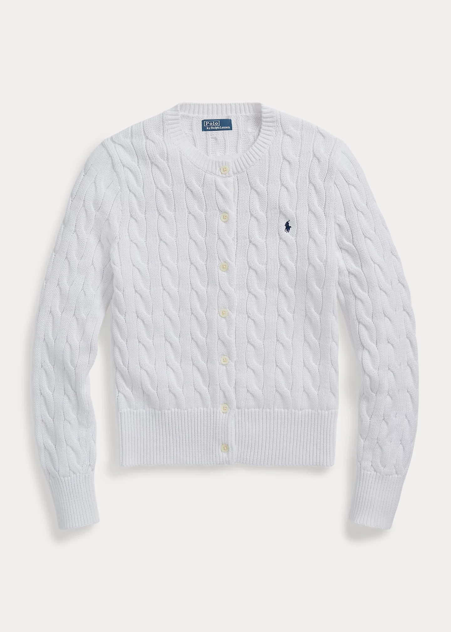 Cable-Knit Cotton Crewneck Cardigan