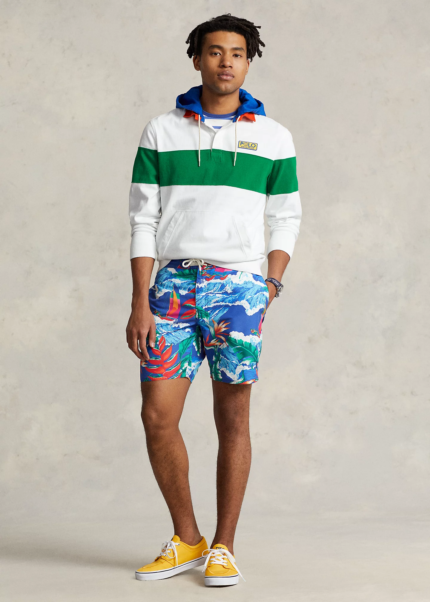 Classic Fit Jersey Hooded Rugby Shirt