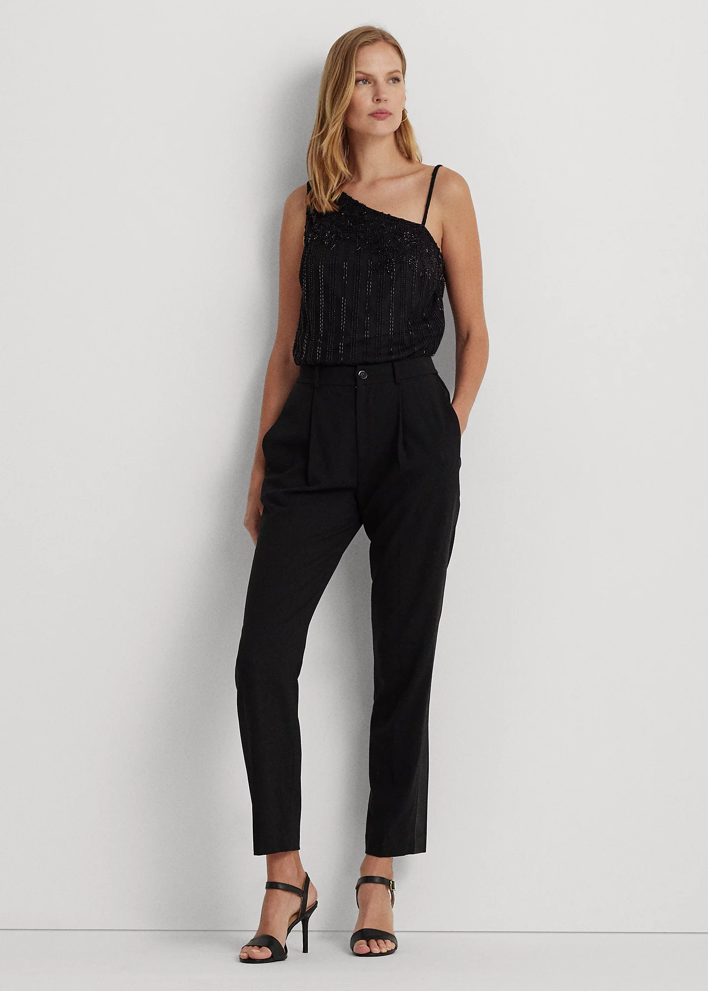 Beaded Mesh One-Shoulder Camisole