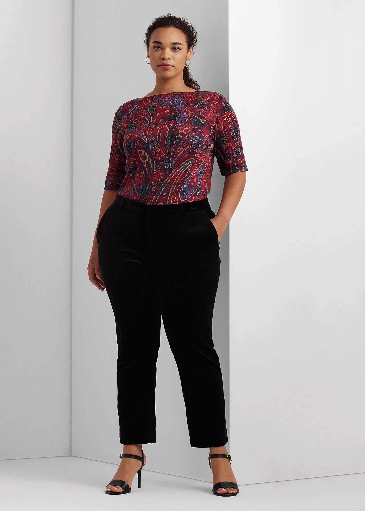 Checked Paisley Cotton Boatneck Tee