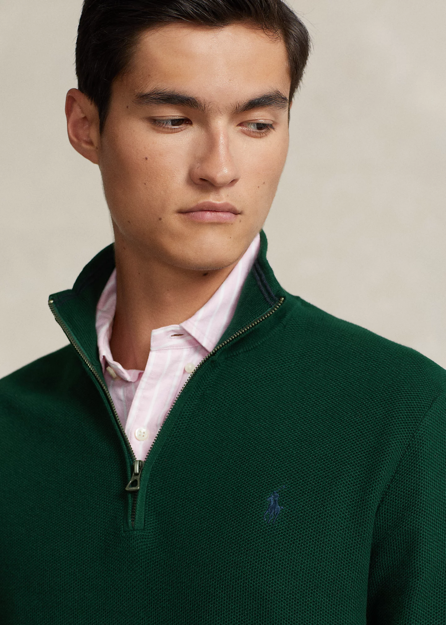 Mesh-Knit Cotton Quarter-Zip Sweater