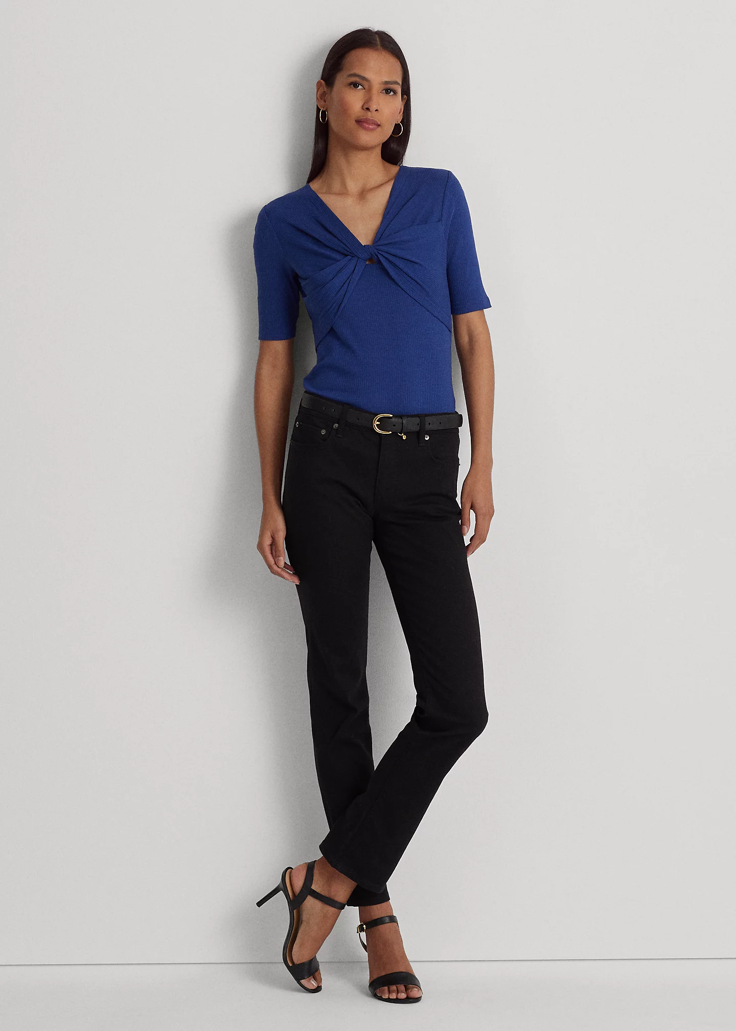 Twist-Front Rib-Knit Cotton-Blend Tee