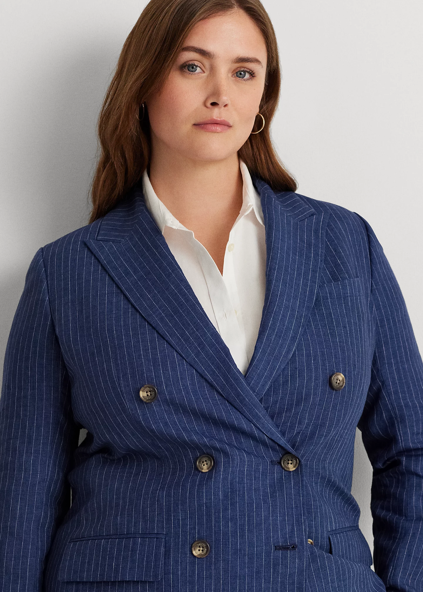 Pinstripe Double-Breasted Linen Blazer