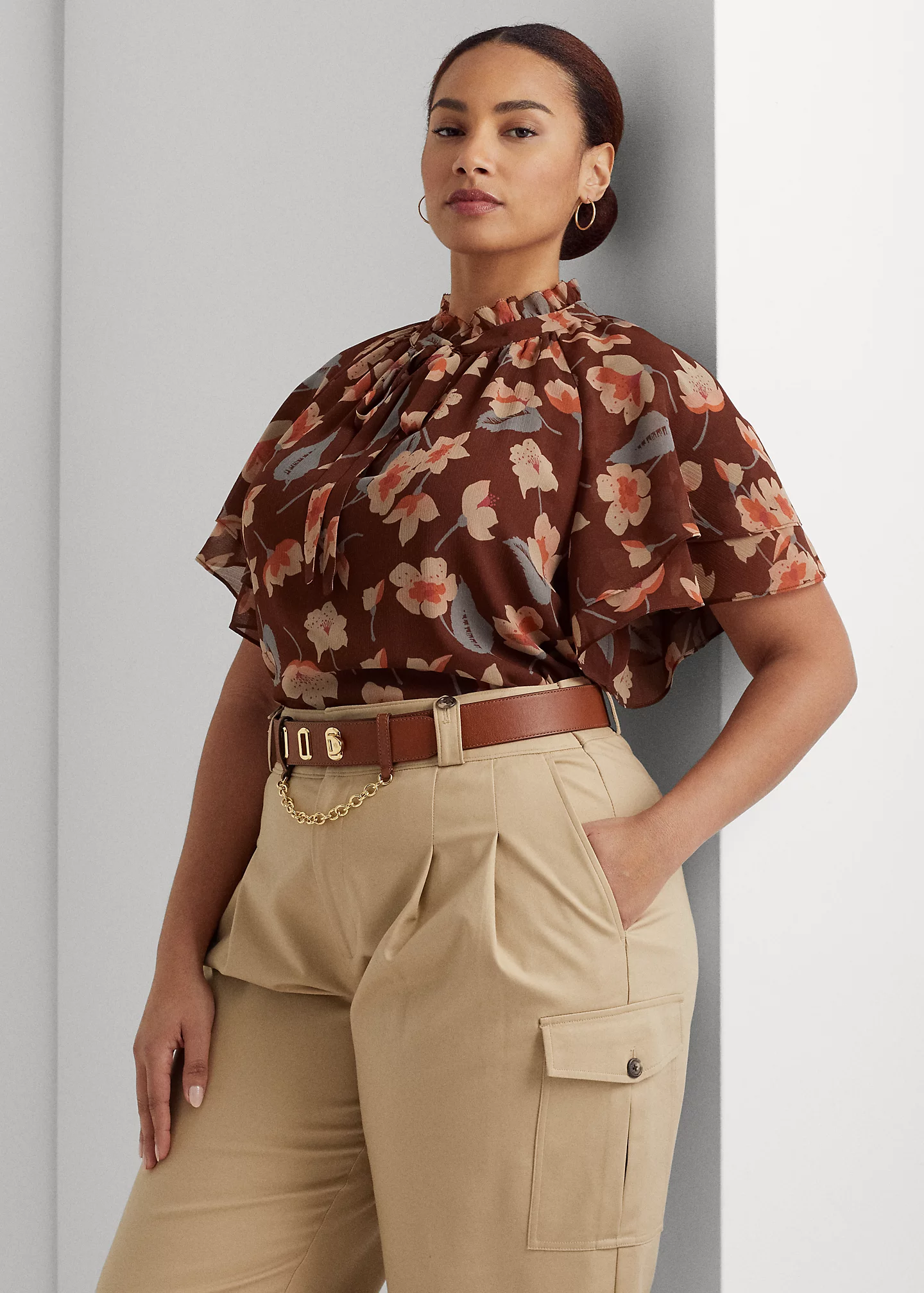 Floral Crinkle Georgette Tie-Neck Blouse