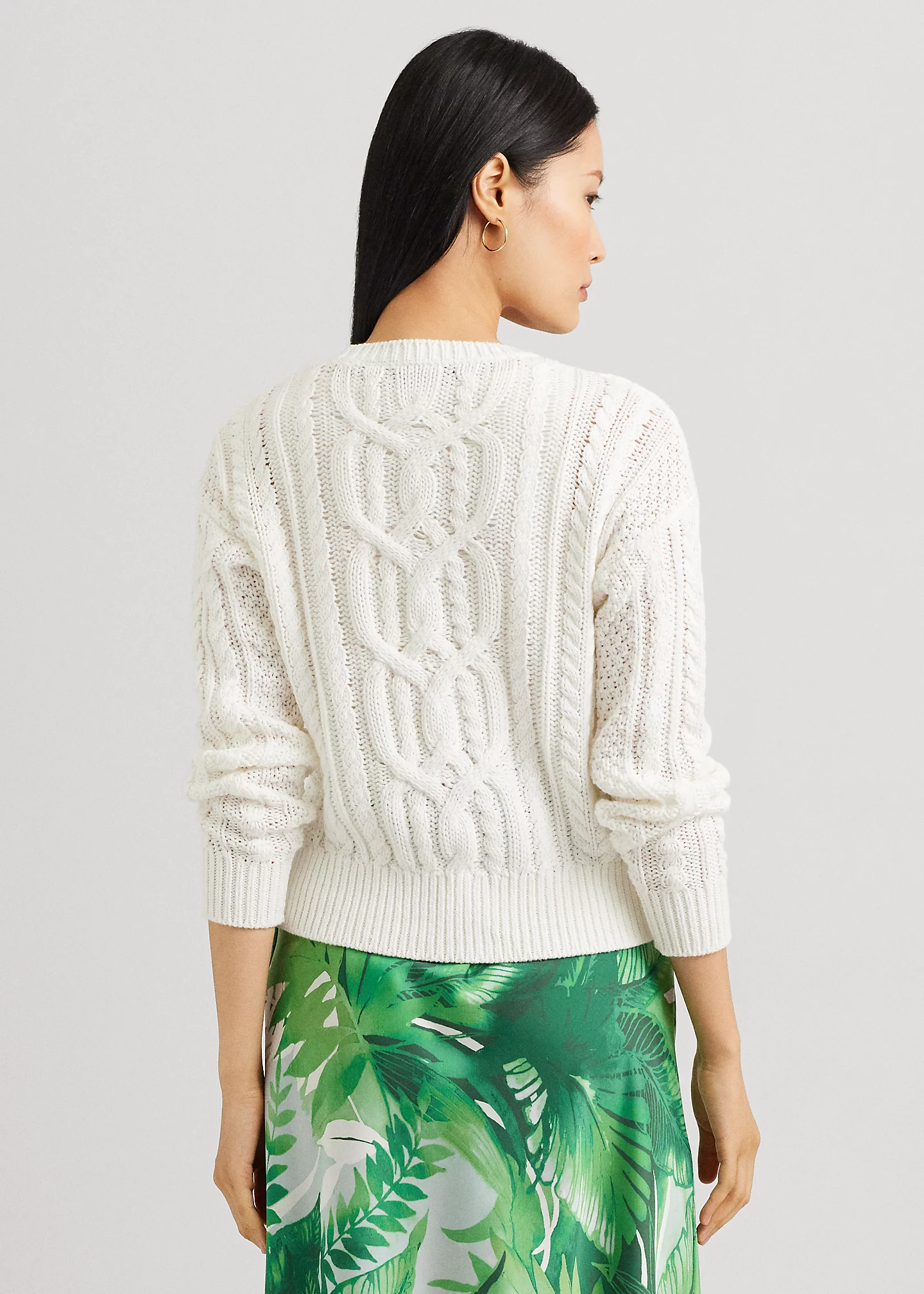 Cable-Knit Cotton Crewneck Sweater
