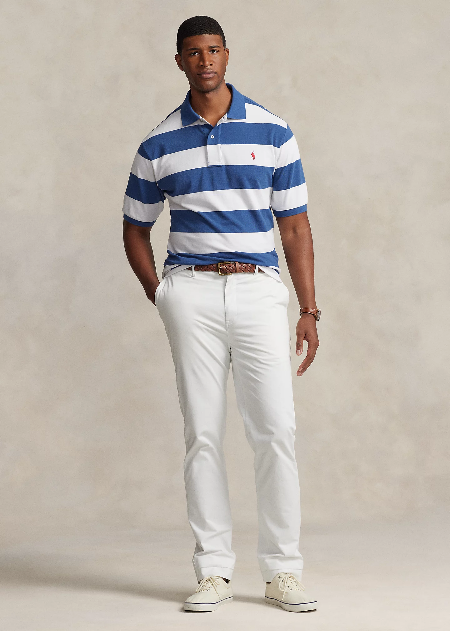 Striped Mesh Polo Shirt