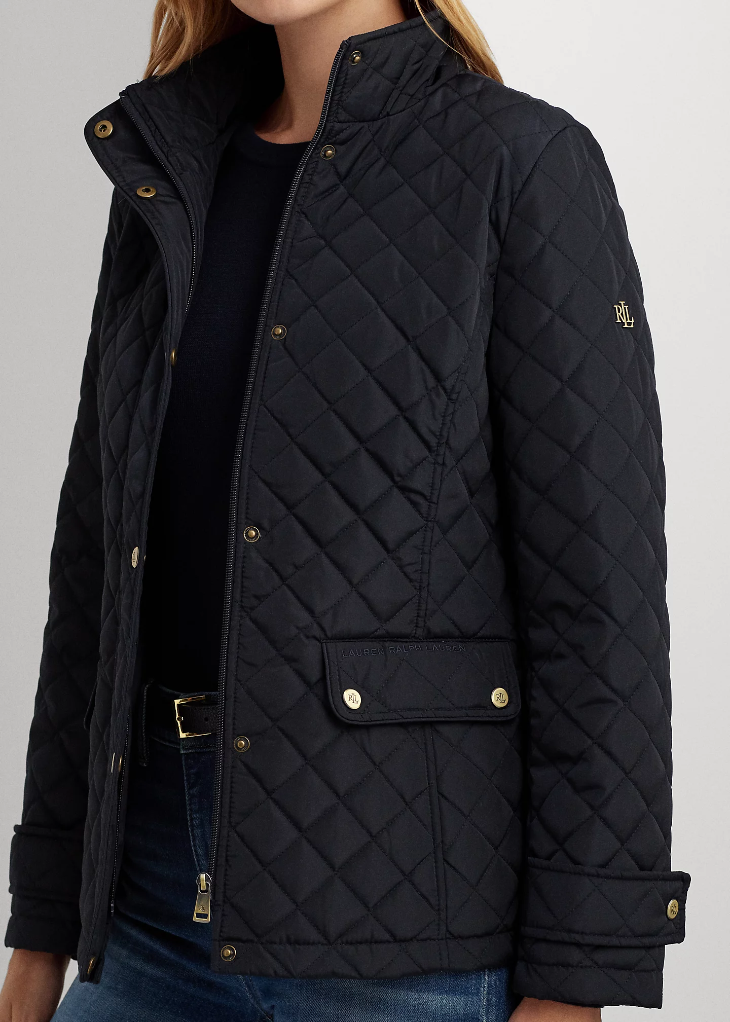 Diamond-Quilted Mockneck Jacket