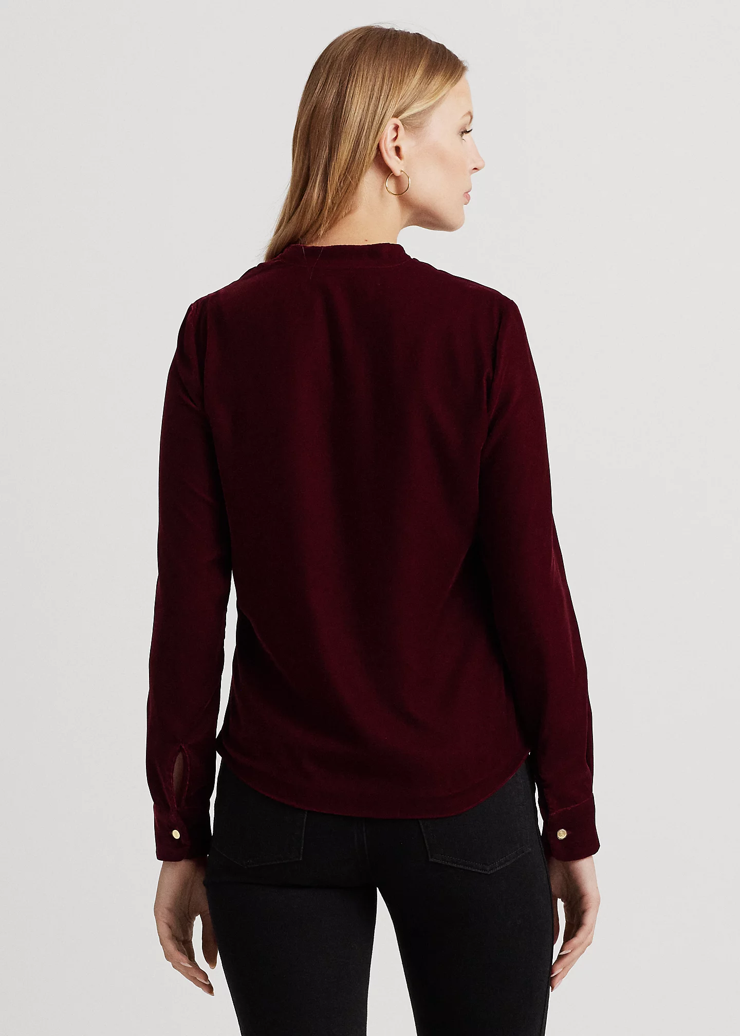 Pleated Velvet Surplice Blouse