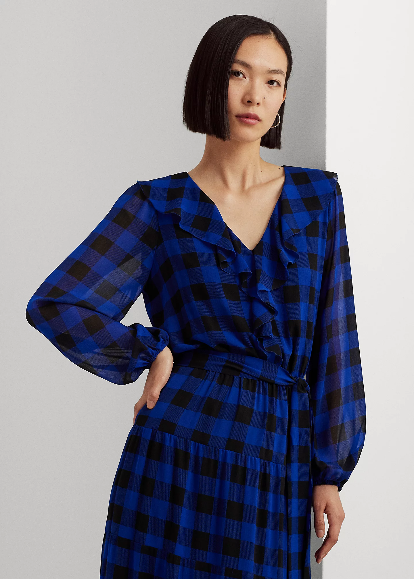 Buffalo Check Belted Georgette Dress