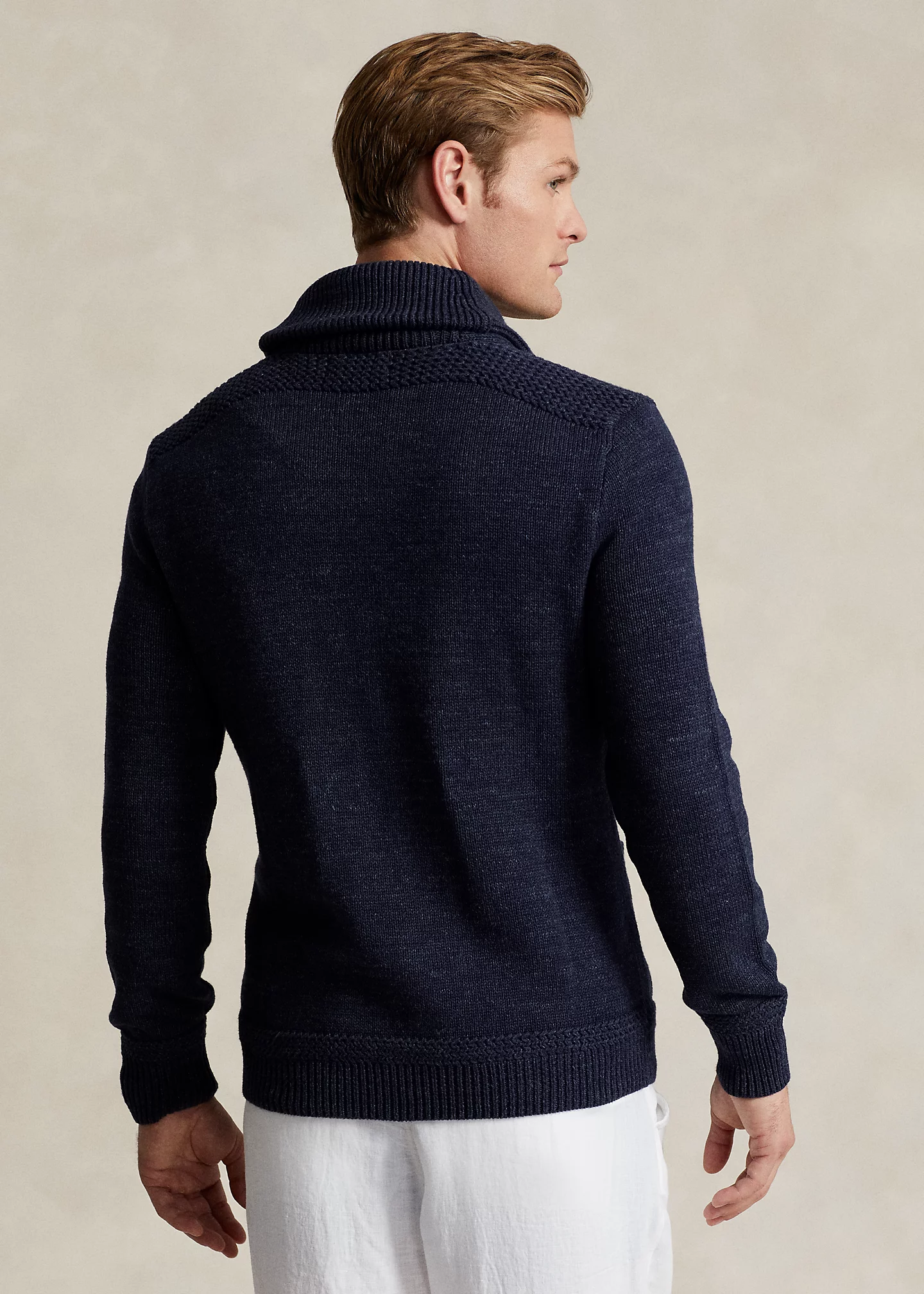 Marled Cotton Shawl-Collar Cardigan