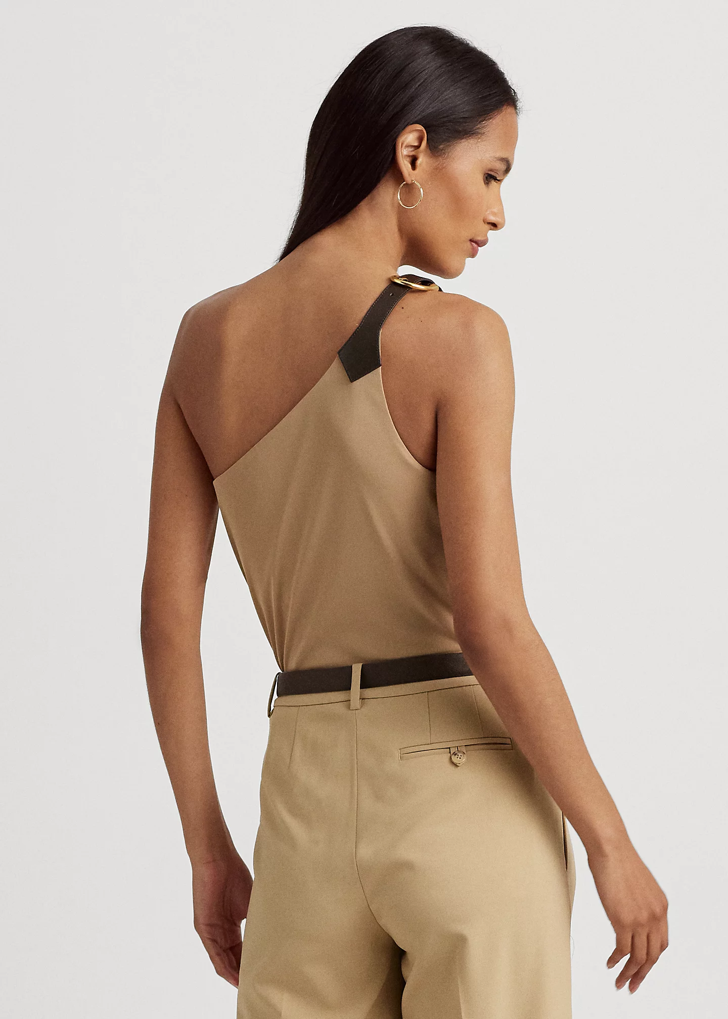 Buckle-Trim Jersey One-Shoulder Top