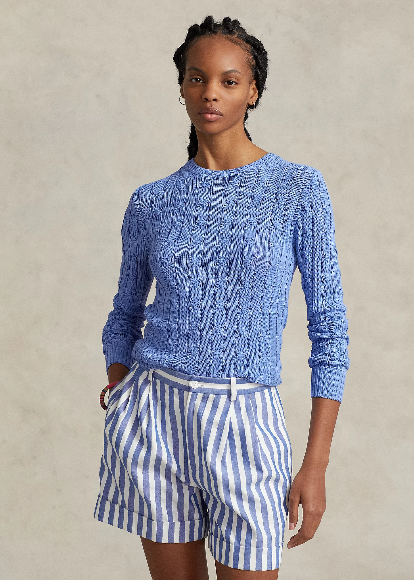 Cable-Knit Cotton-Blend Crewneck Sweater