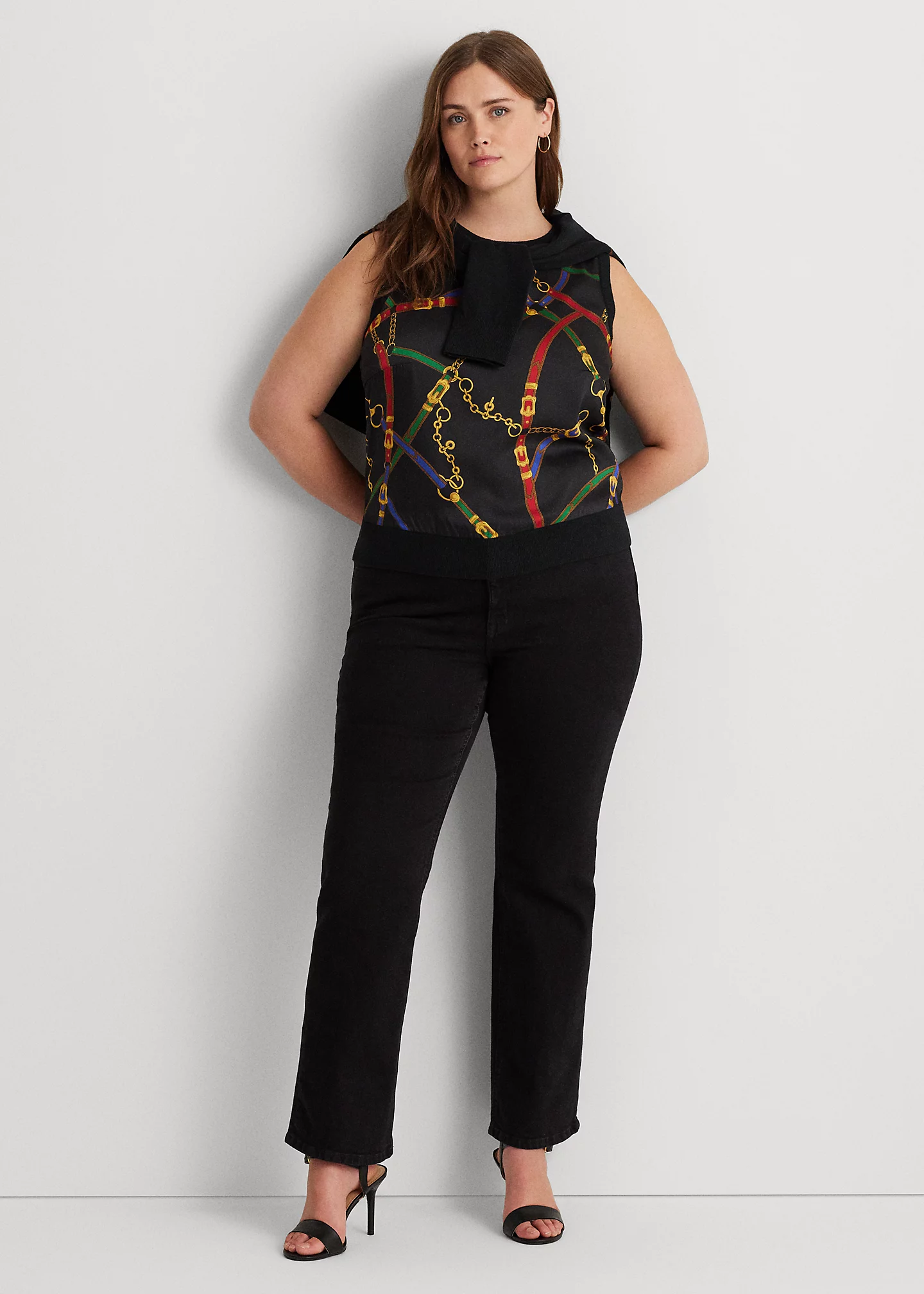 Belting-Print Twill & Jersey Tank Top