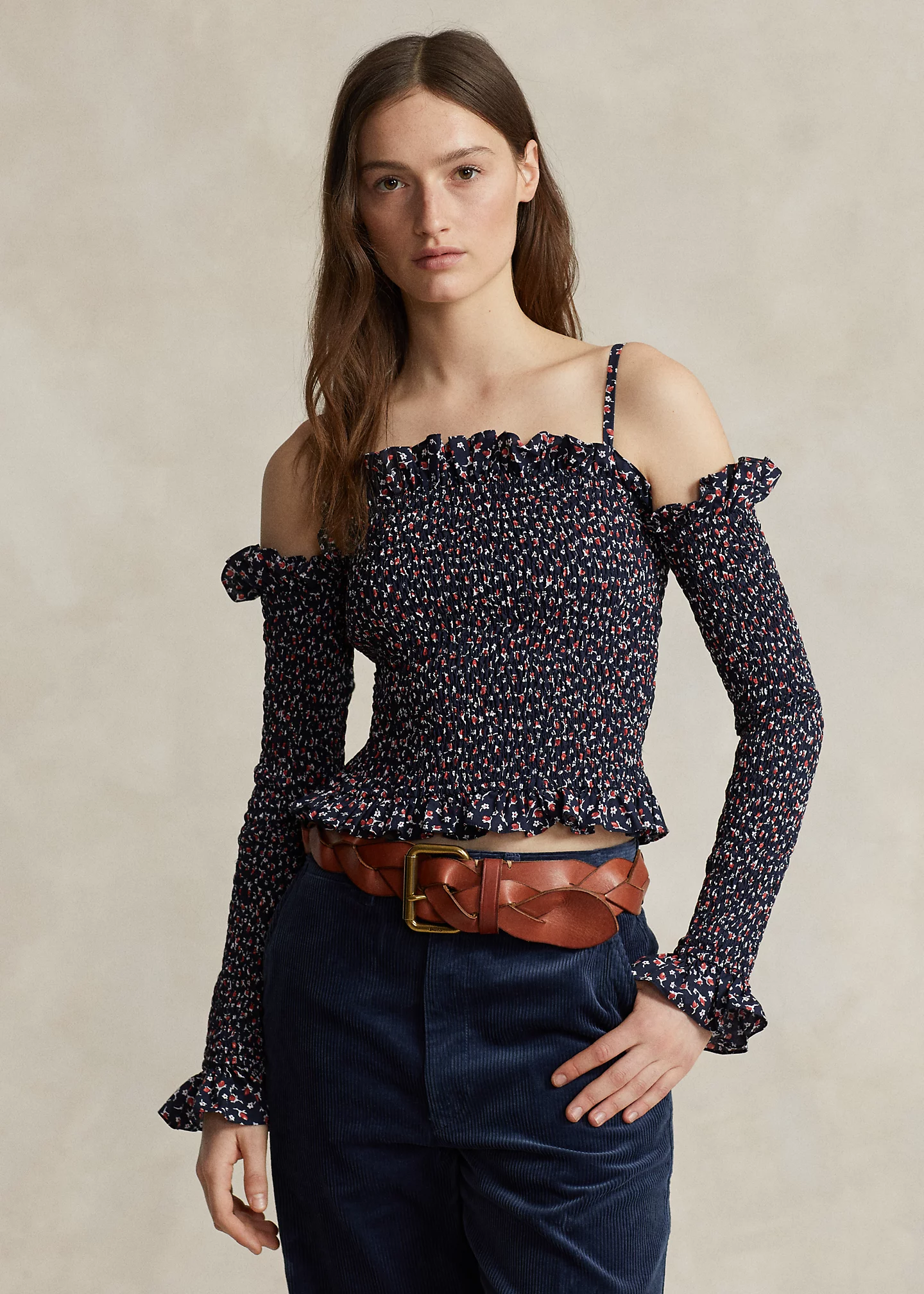 Floral Ruffled Smocked Cotton Top