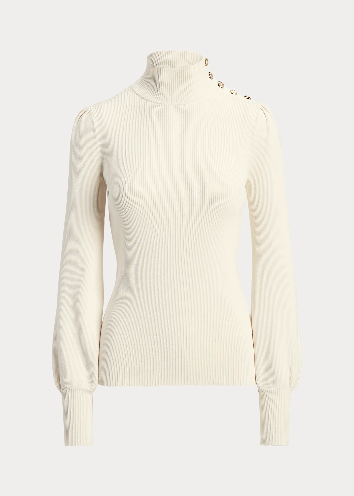 Button-Trim Mockneck Sweater