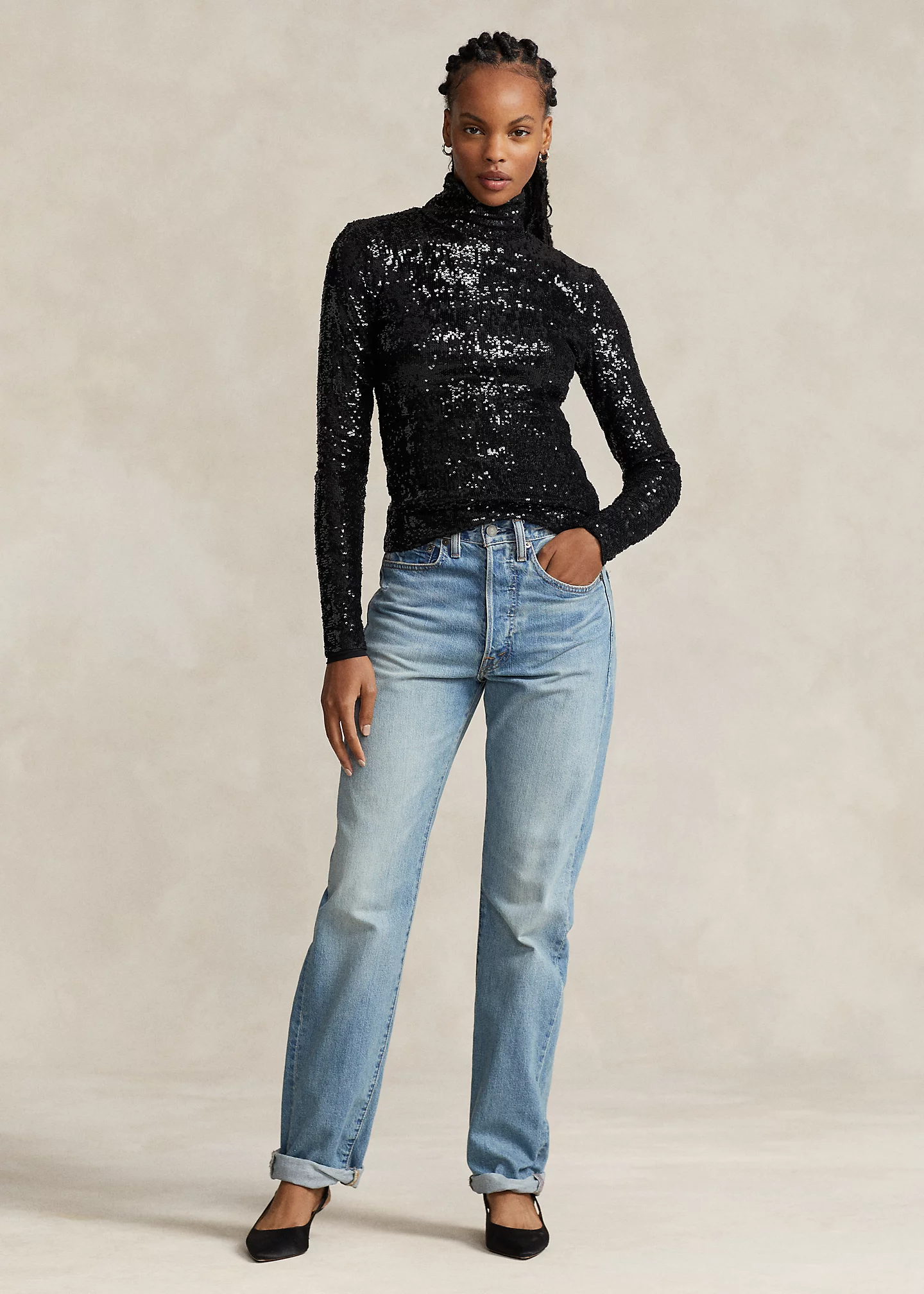 Sequined Jersey Turtleneck