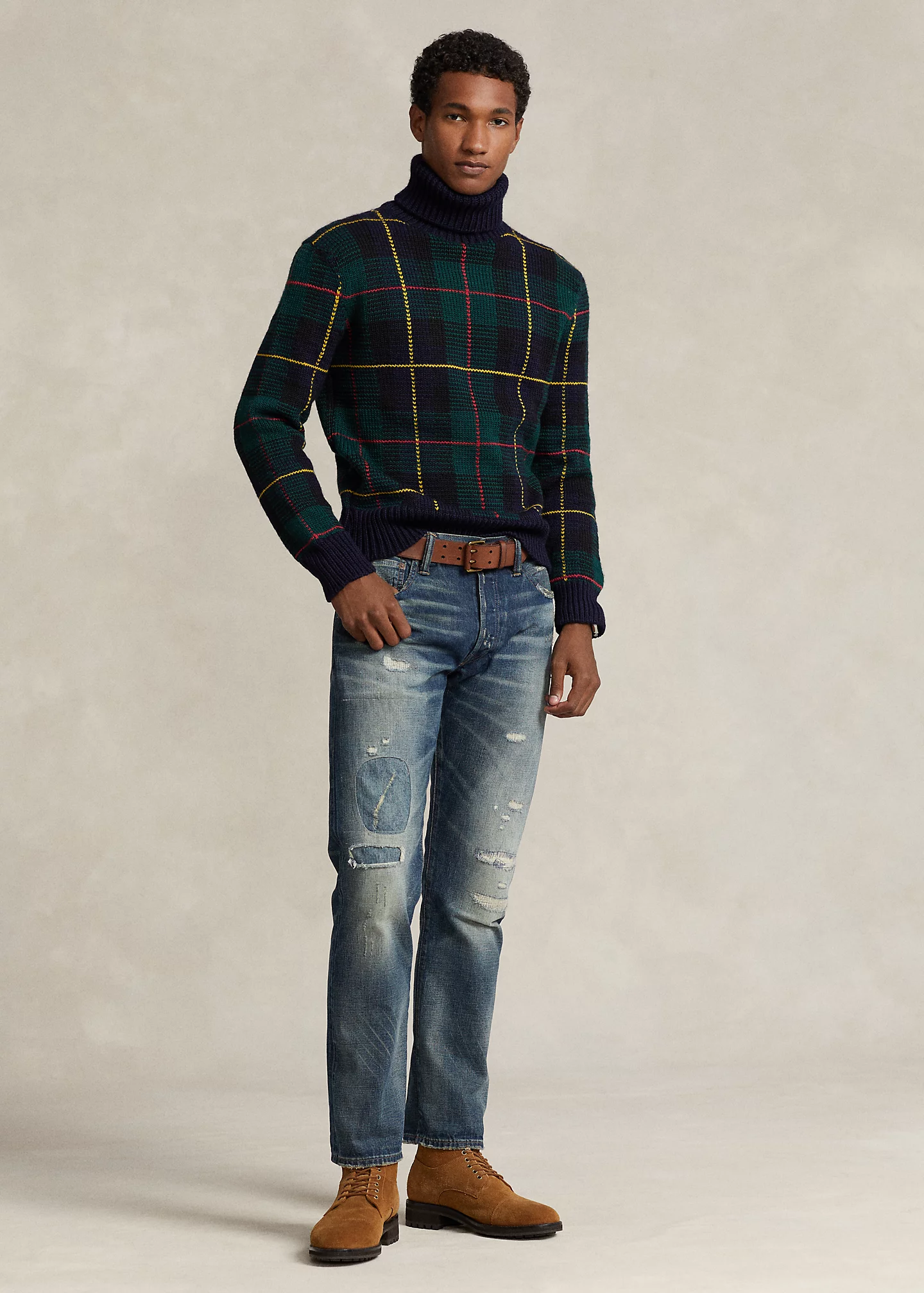 Plaid Wool Turtleneck Sweater