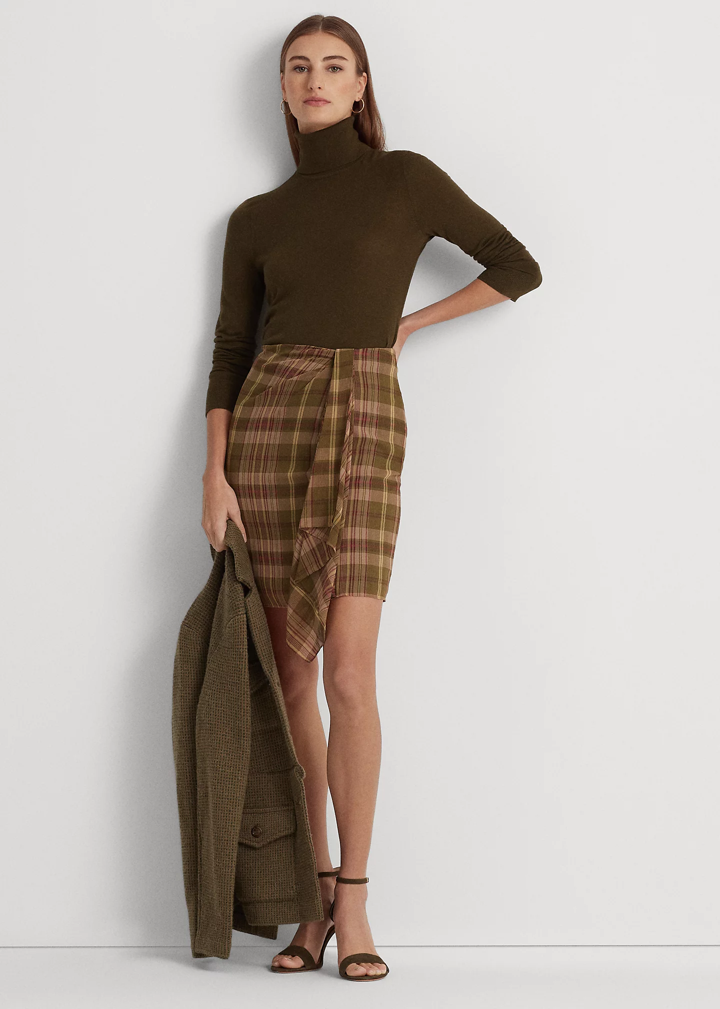 Plaid Ruffle-Trim Georgette Skirt
