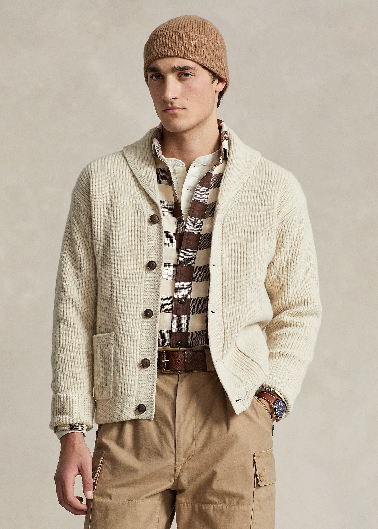 Wool-Blend Shawl-Collar Cardigan