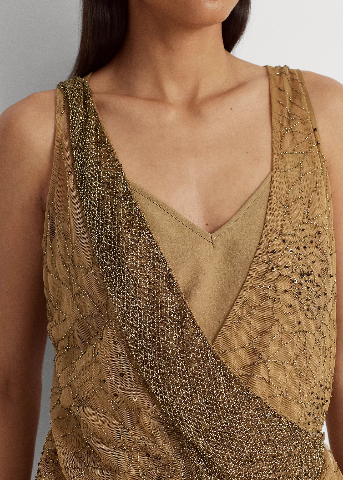 Beaded Tulle Sleeveless Blouse
