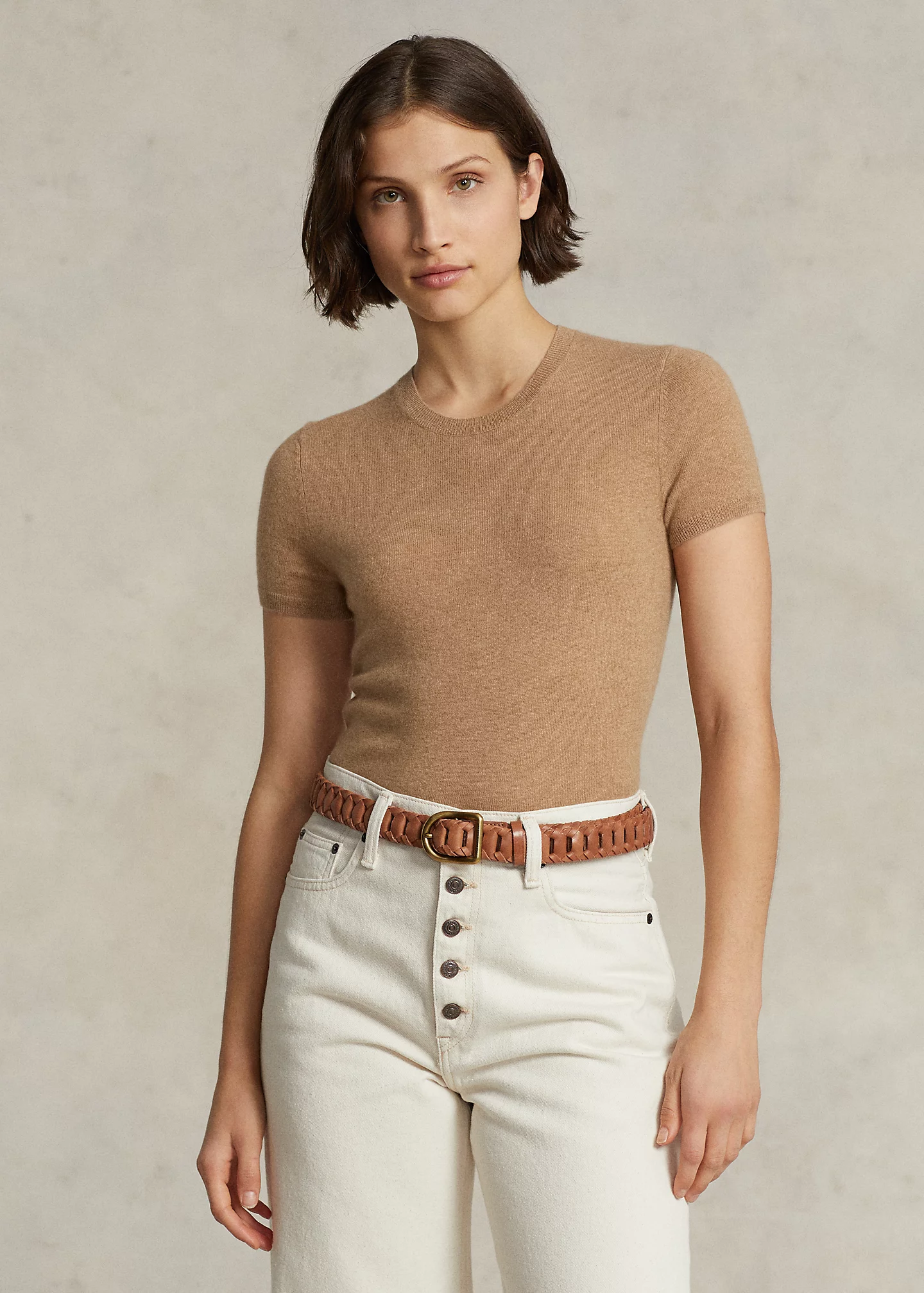 Cashmere Short-Sleeve Crewneck Sweater