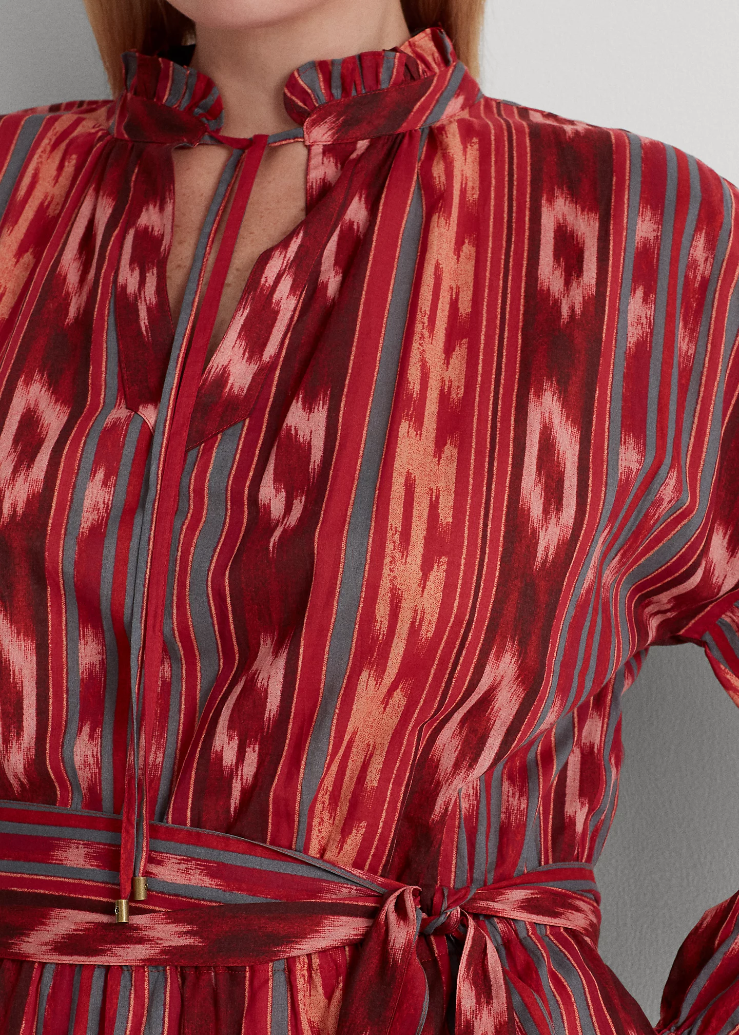 Geo-Stripe Belted Cotton Voile Dress