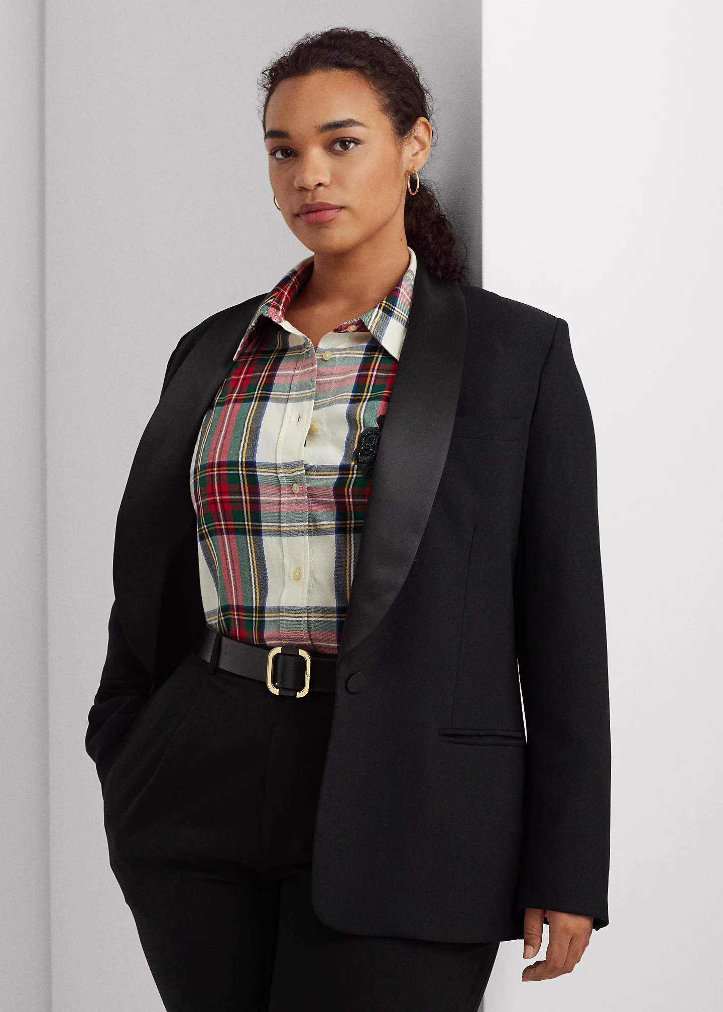 Satin-Trim Crepe Blazer