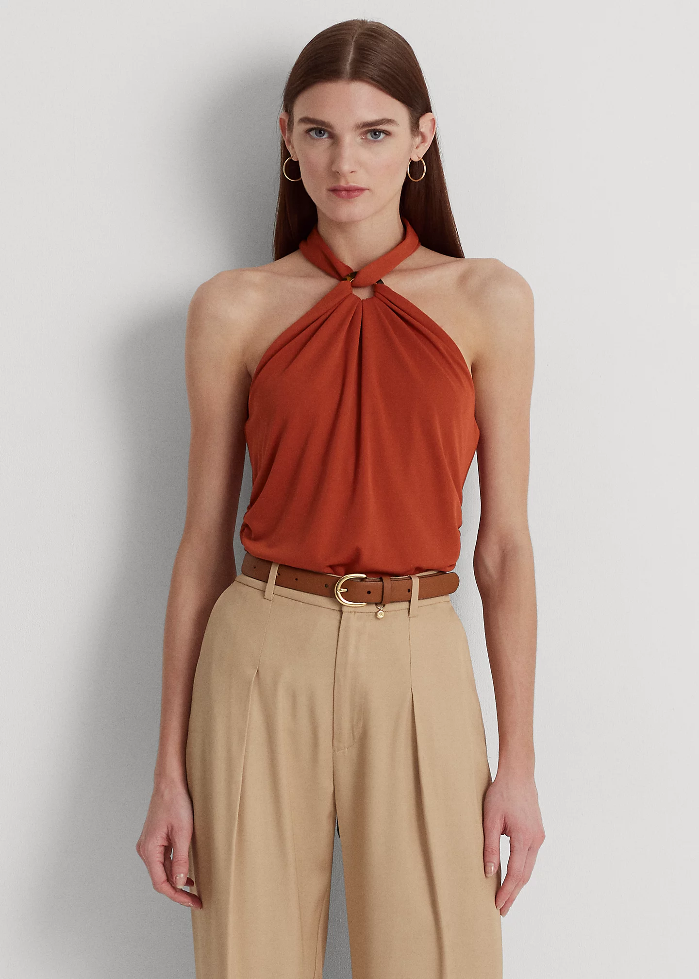 Stretch Jersey Ring-Front Halter Top