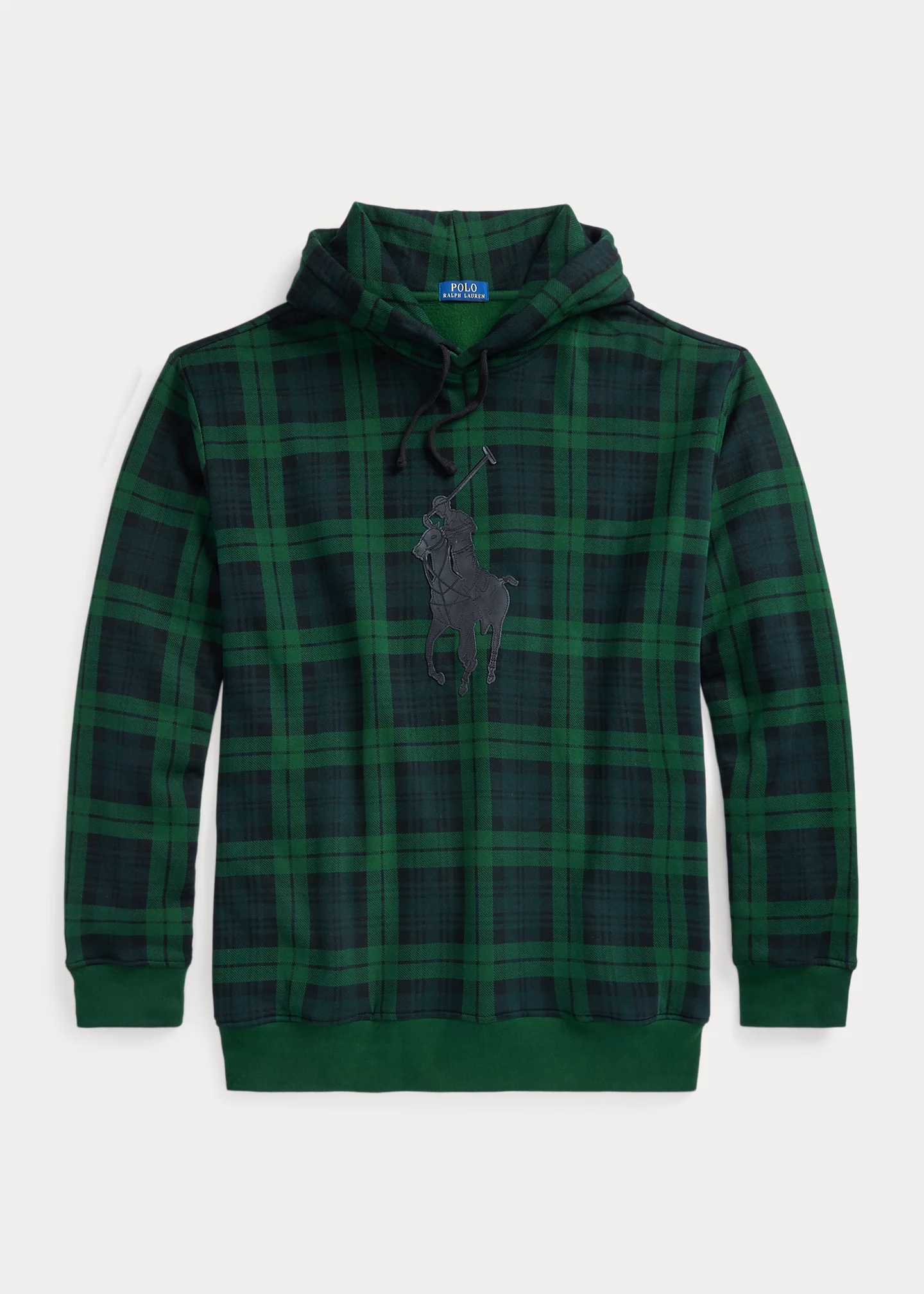 Leather-Pony Plaid Fleece Hoodie