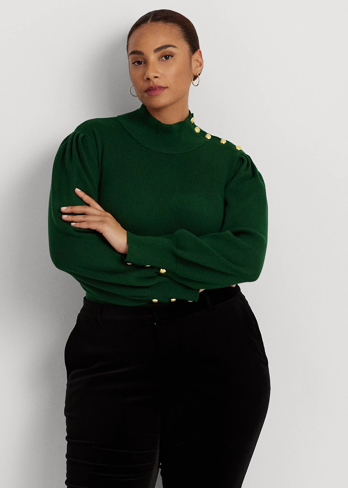 Button-Trim Mockneck Sweater