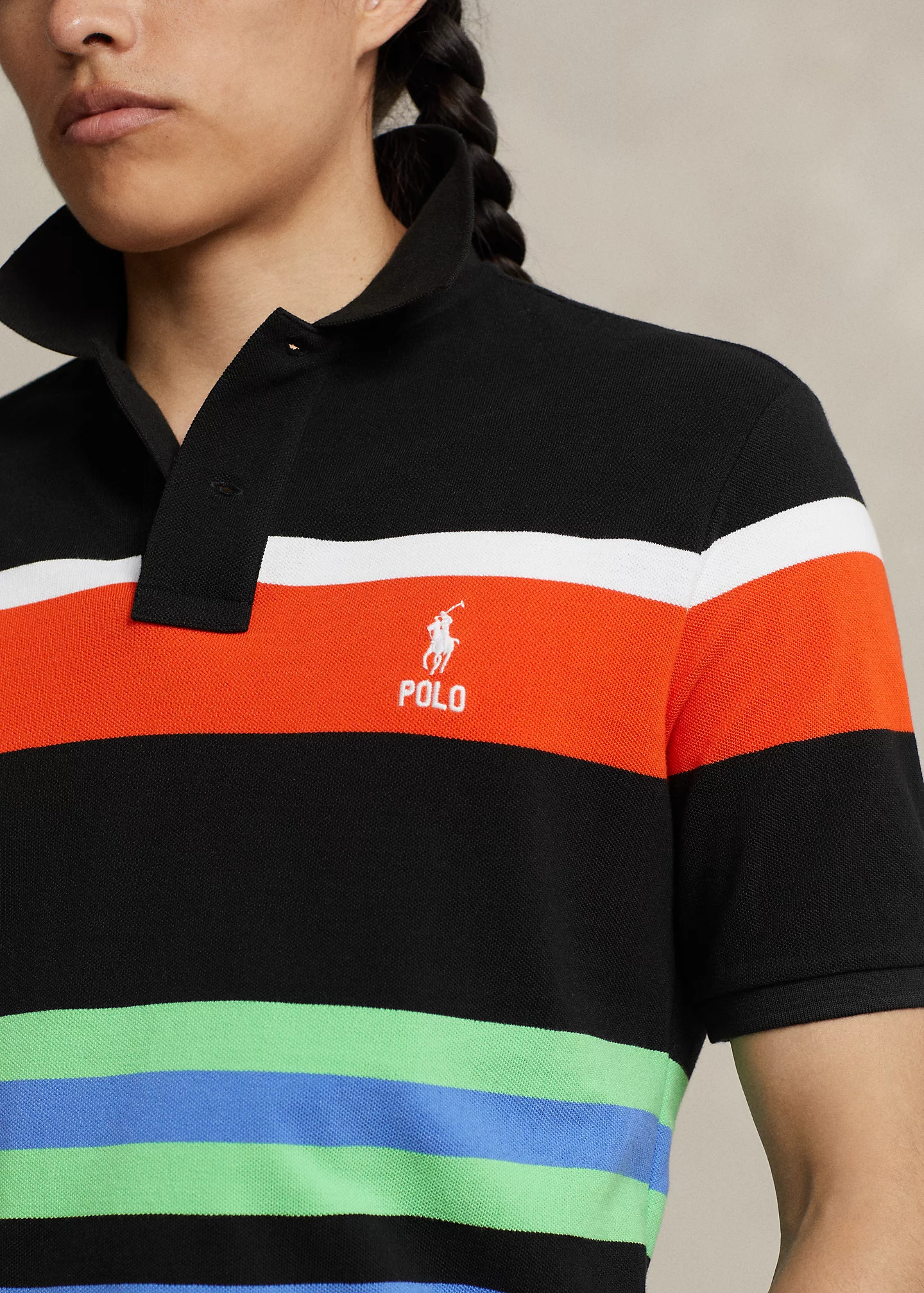 Classic Fit Striped Mesh Polo Shirt