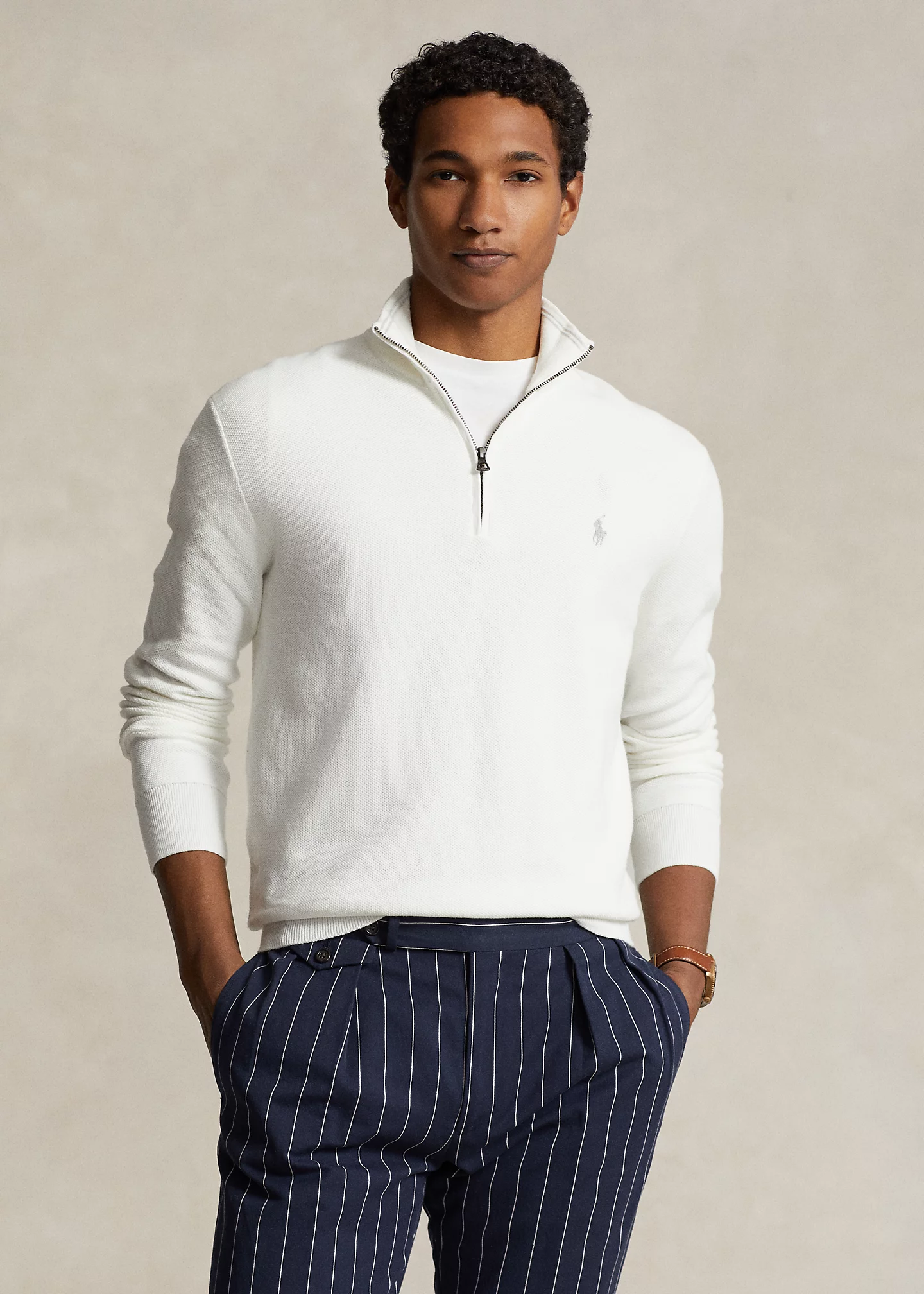 Mesh-Knit Cotton Quarter-Zip Sweater