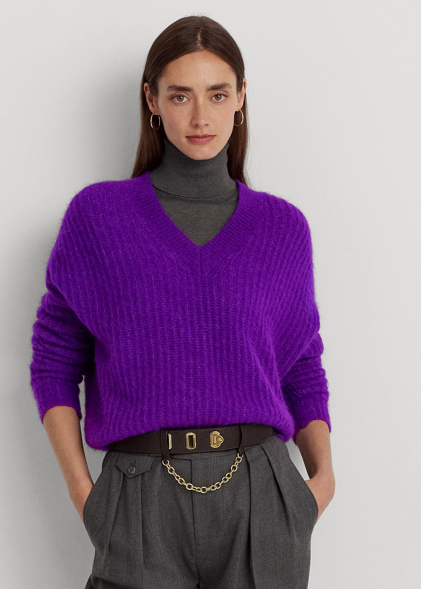 Wool-Blend Ribbed V-Neck Sweater