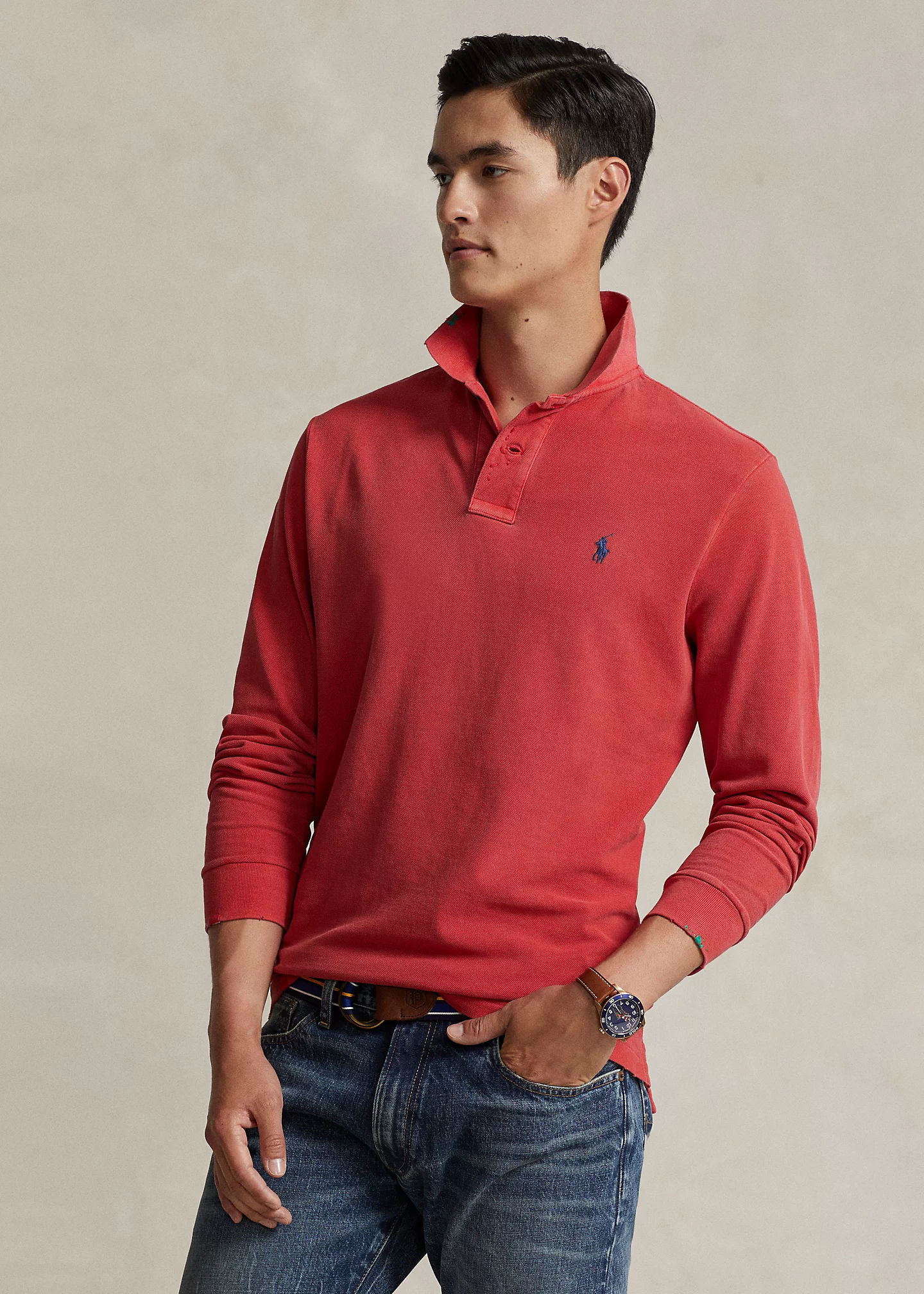 Classic Fit Garment-Dyed Mesh Polo Shirt