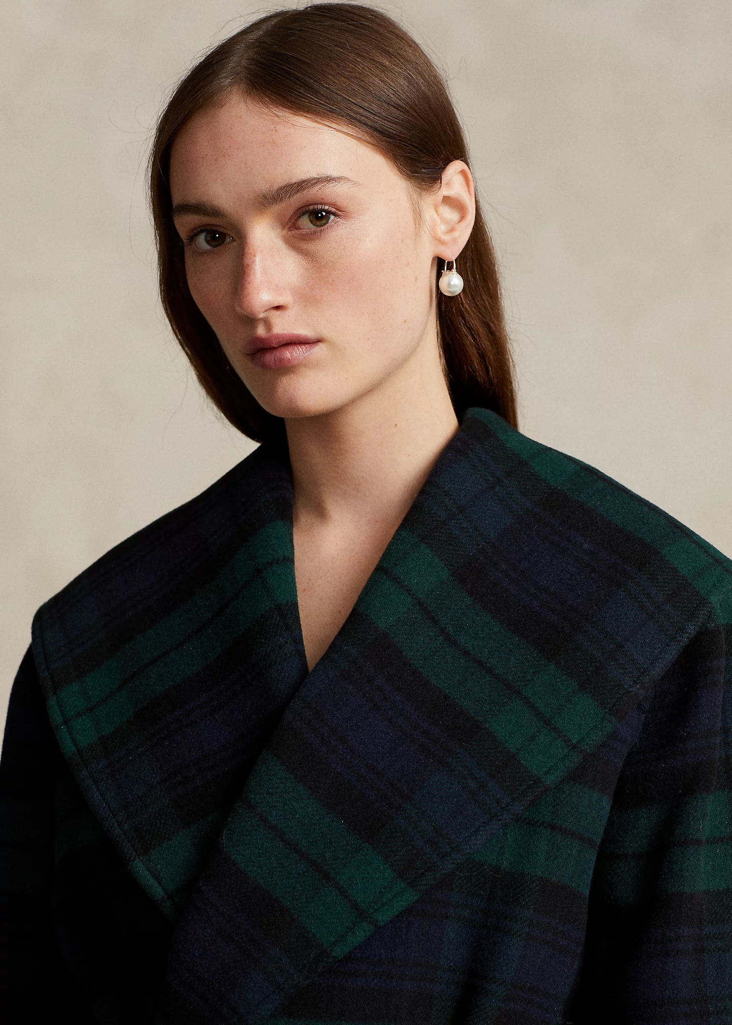 Plaid Wool-Blend Twill Wrap Coat