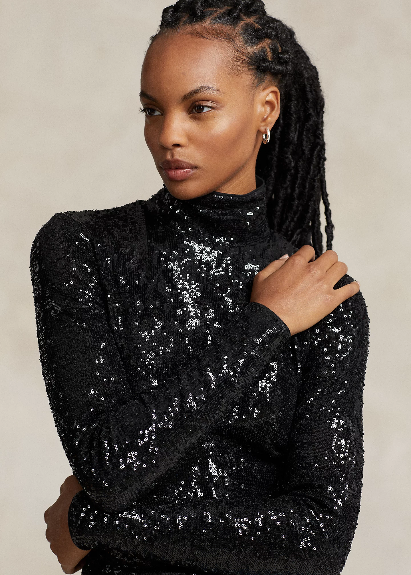 Sequined Jersey Turtleneck