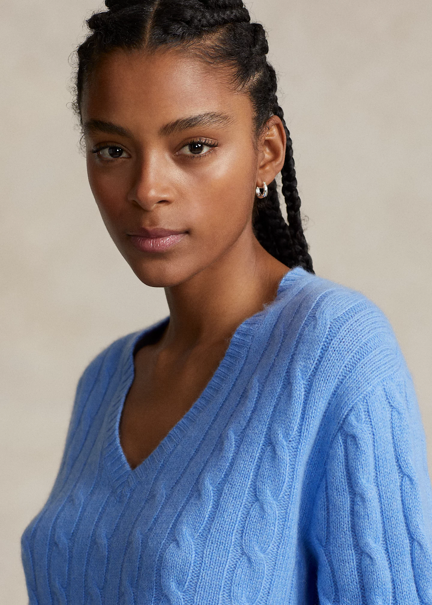 Cable-Knit Cashmere V-Neck Sweater