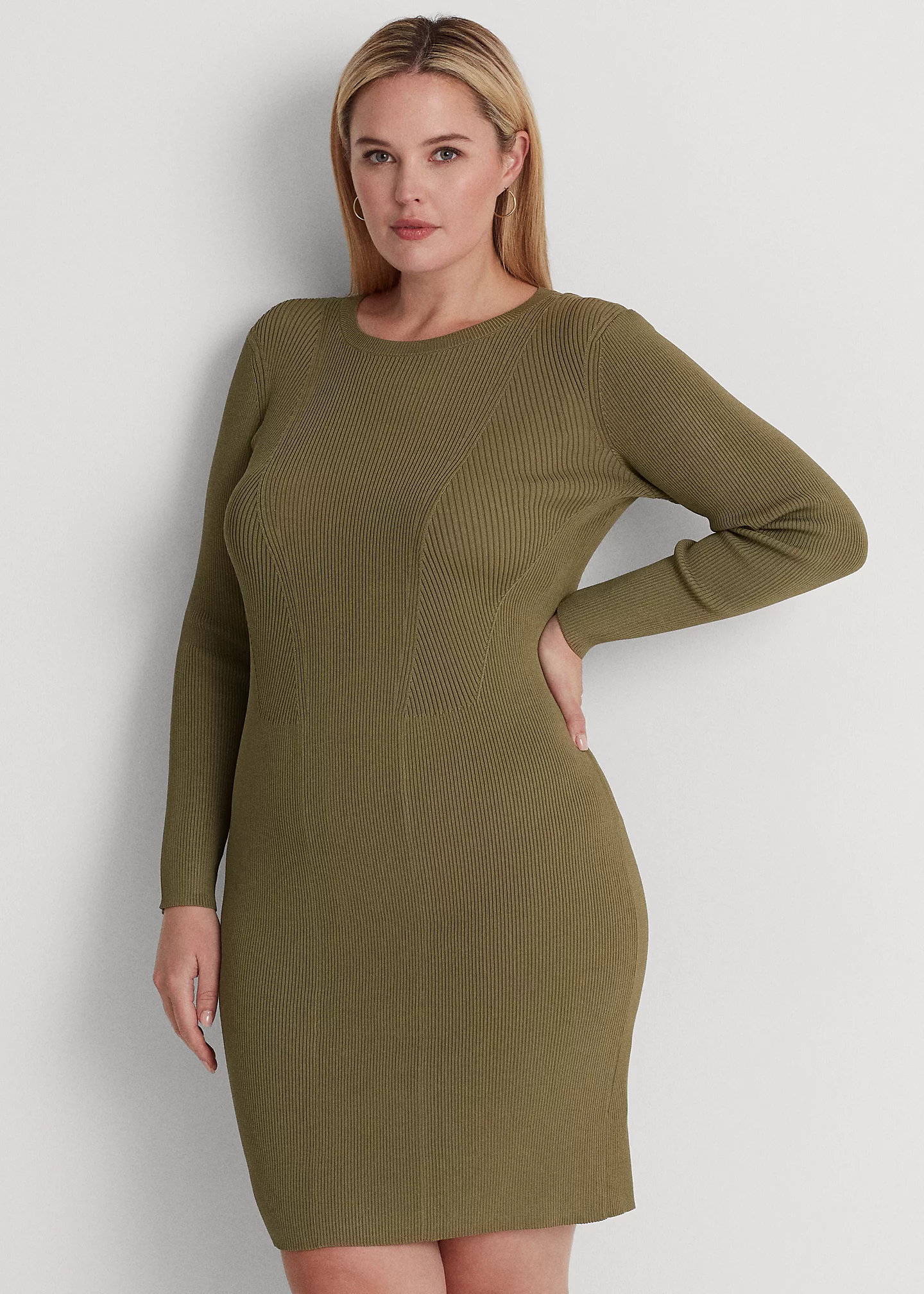 Rib-Knit Long-Sleeve Dress