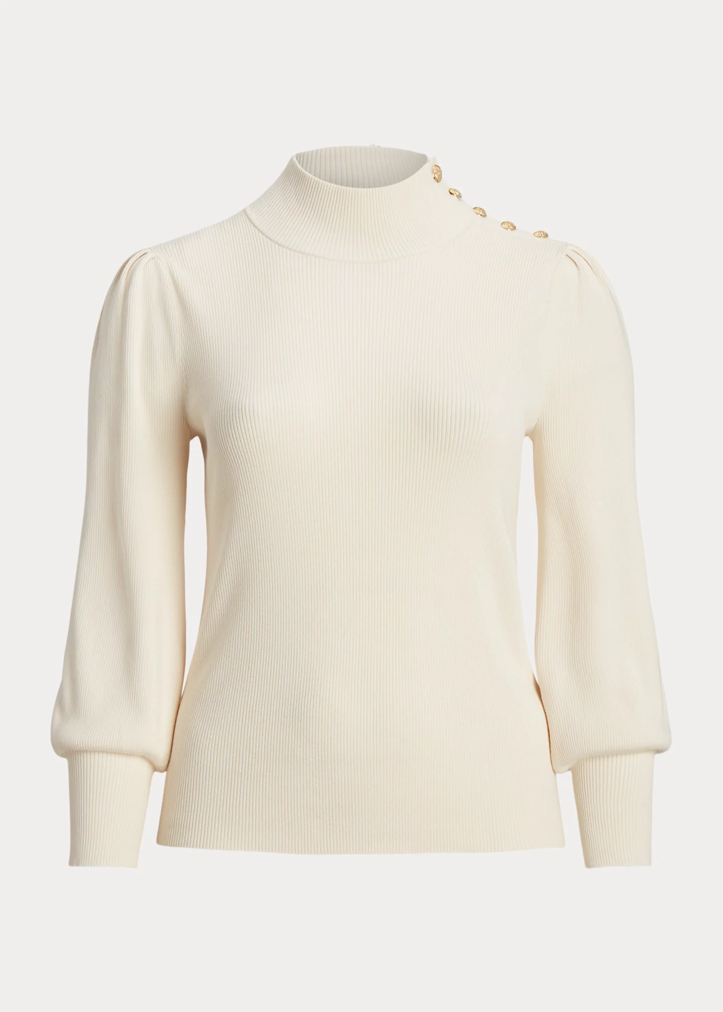 Button-Trim Mockneck Sweater