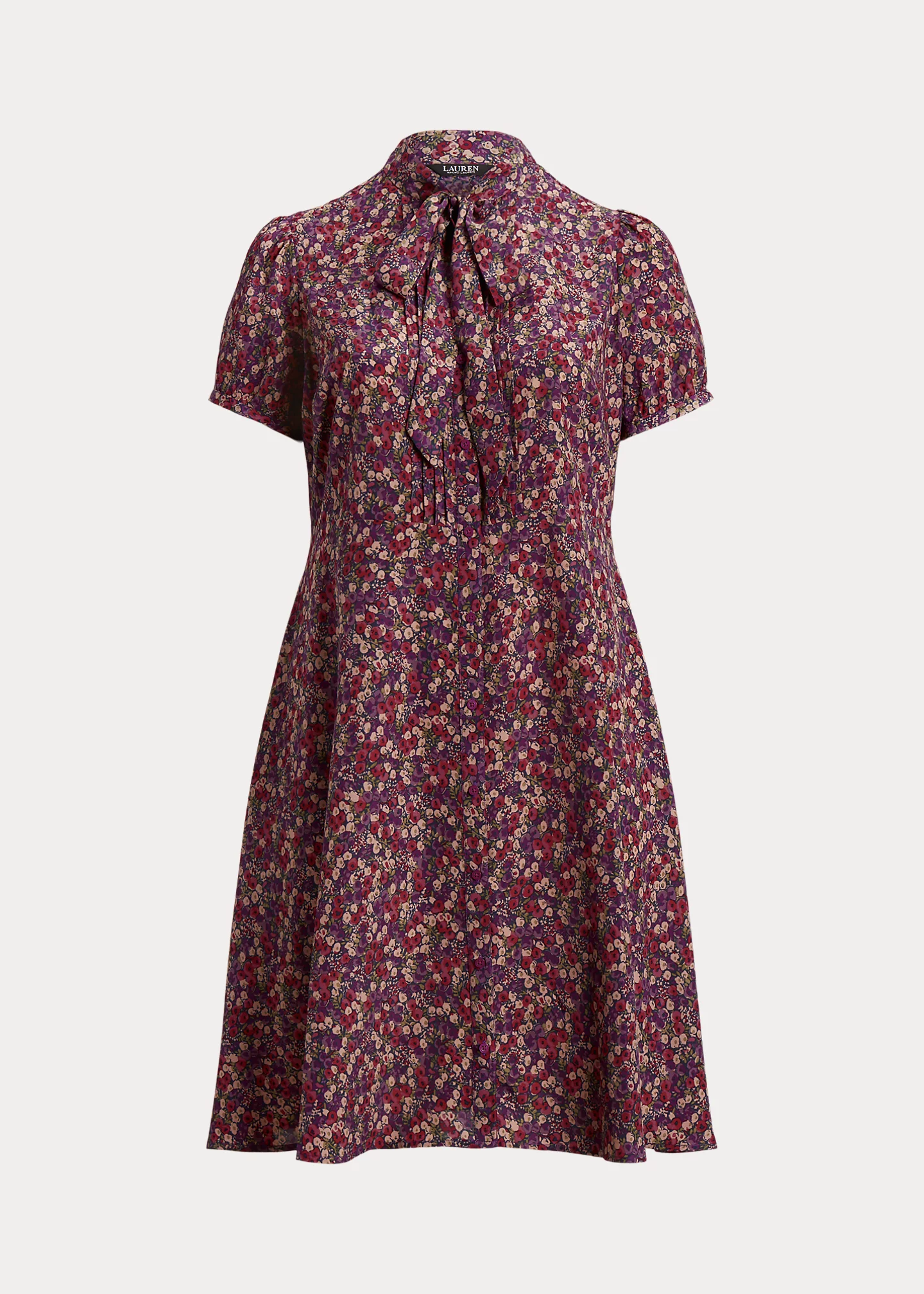 Floral Crepe Tie-Neck Shirtdress
