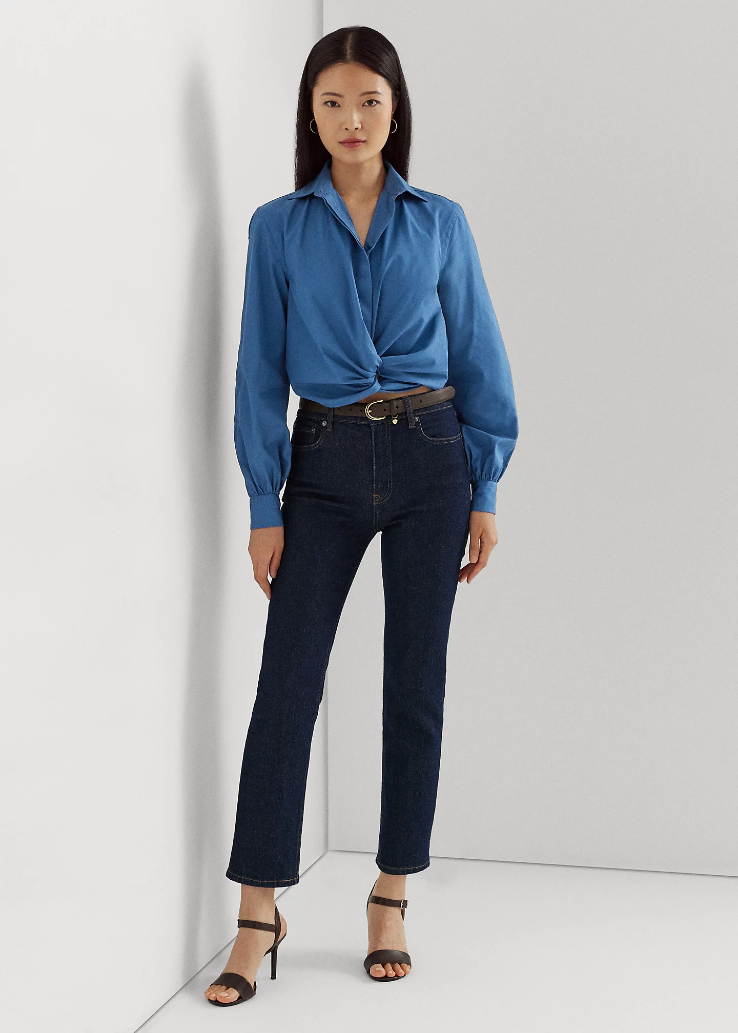 Twist-Front Broadcloth Cropped Shirt