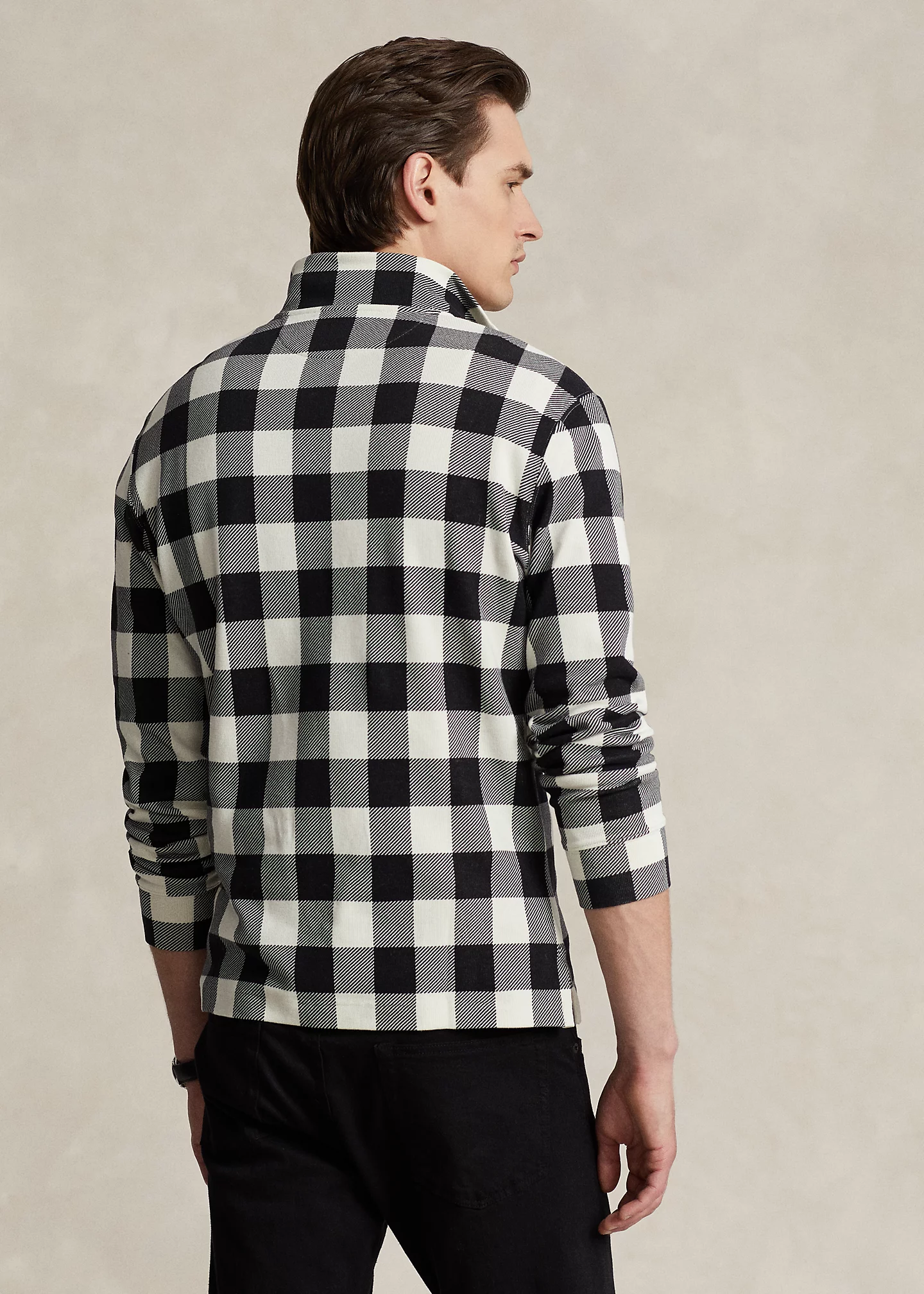 Checked Double-Knit Quarter-Zip Pullover