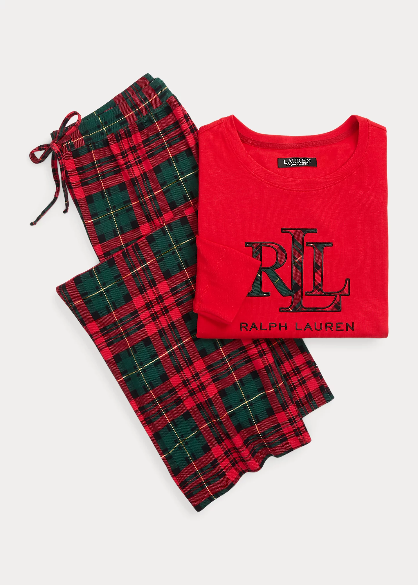 Plaid Cotton-Blend-Jersey Pajama Set