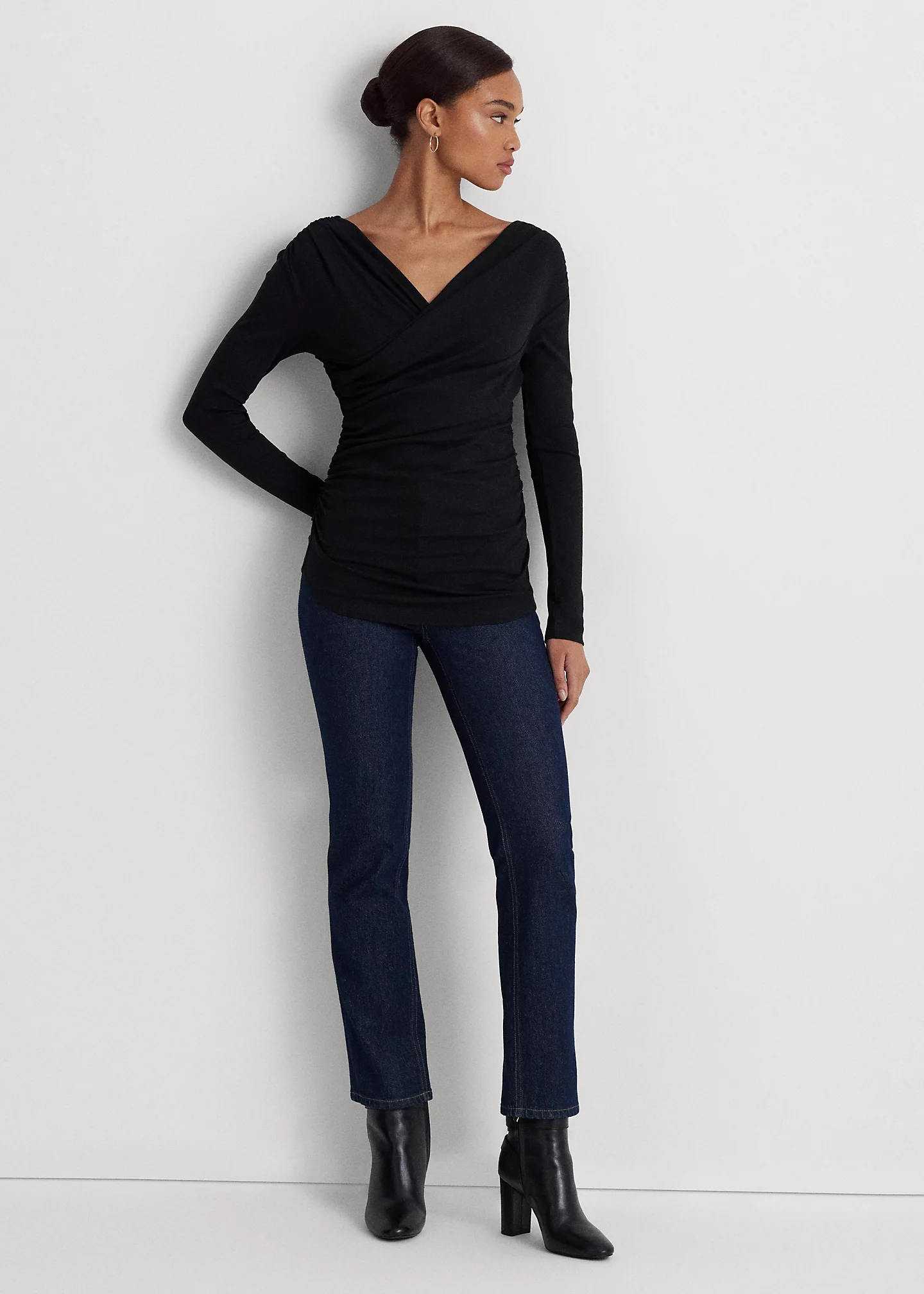 Ruched Asymmetrical Stretch Cotton Top