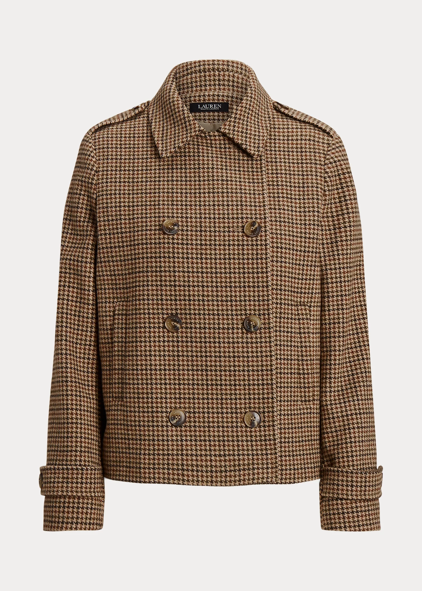 Houndstooth Wool-Blend Cropped Coat