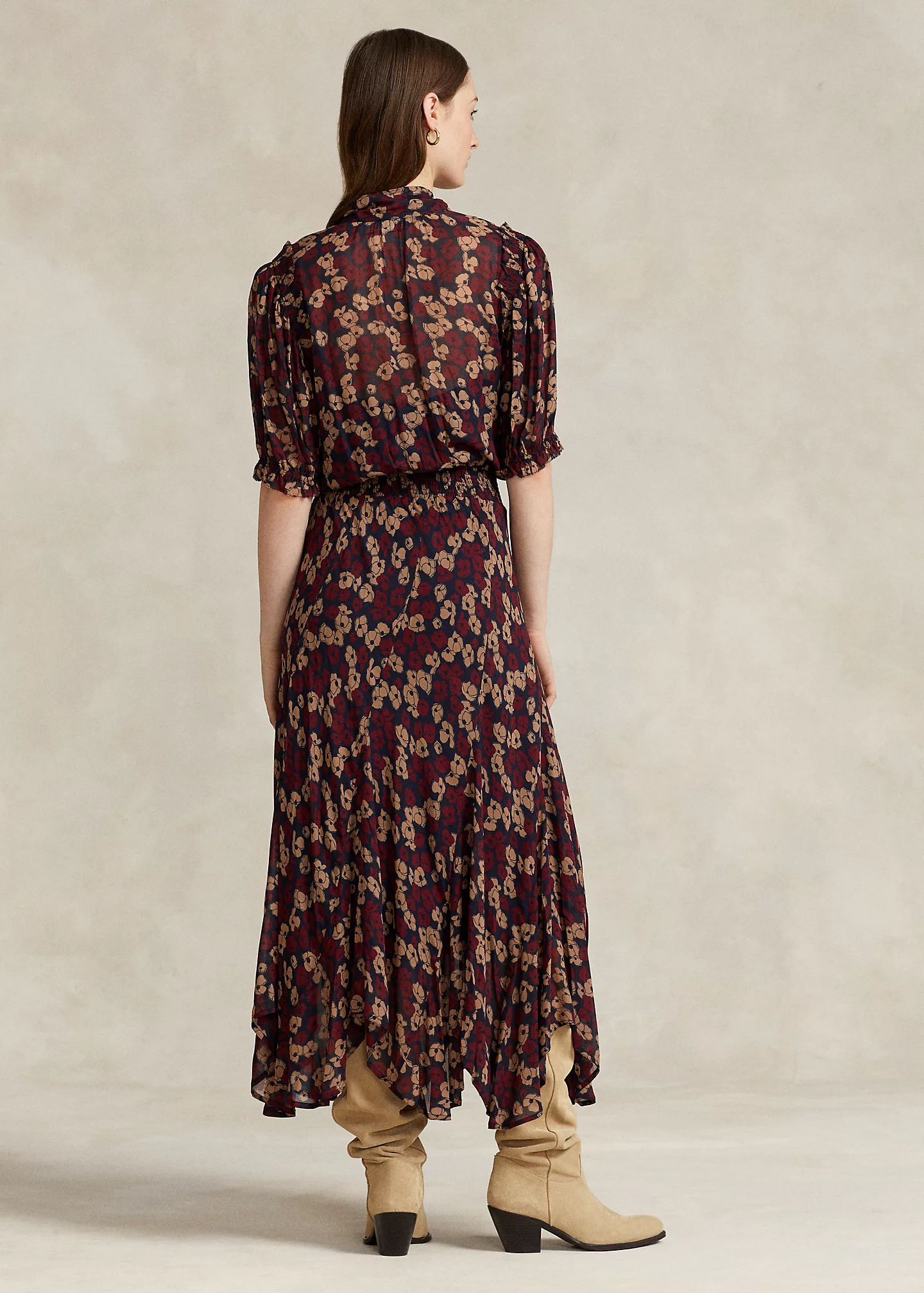 Floral Tie-Neck Georgette Dress