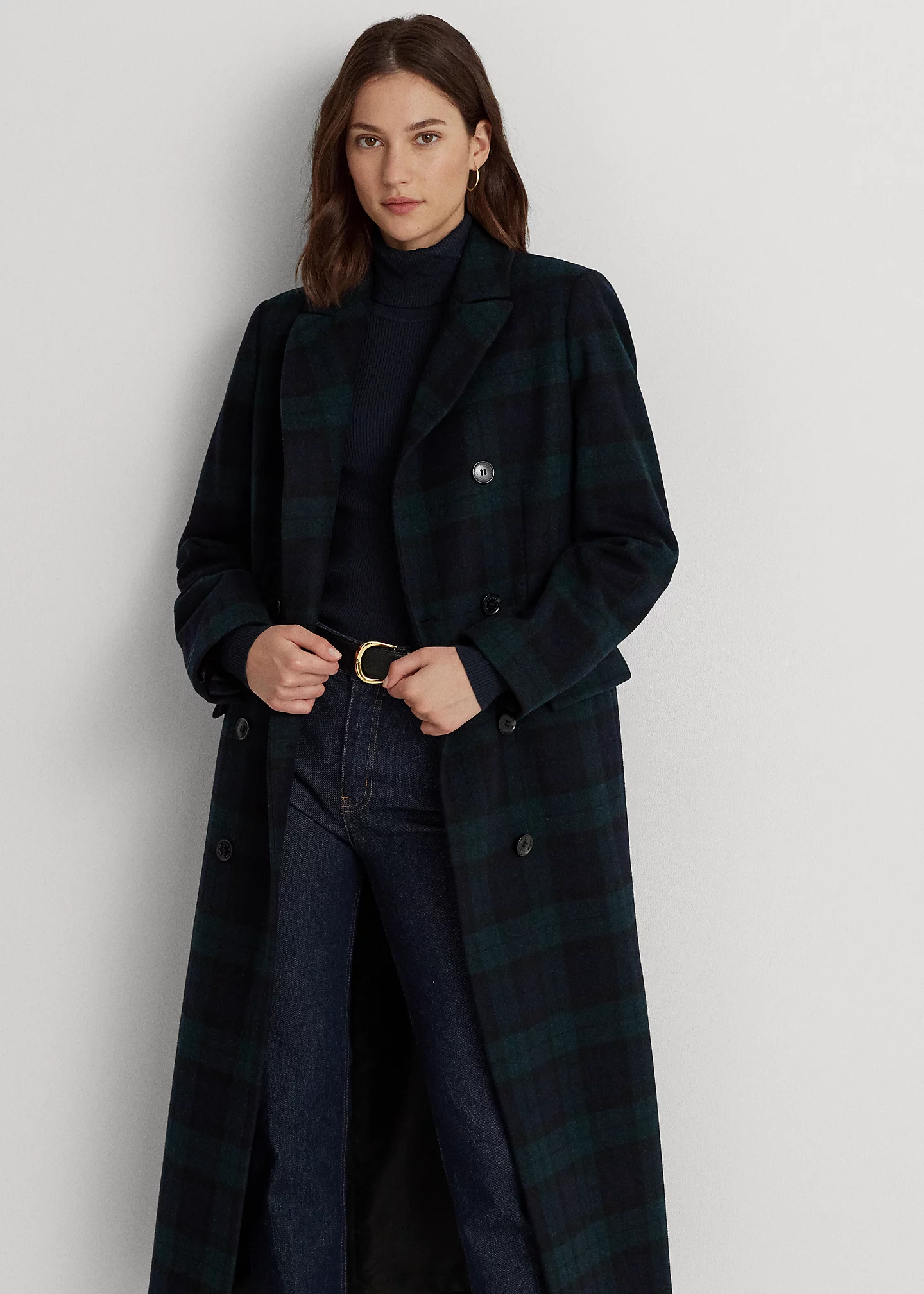 Black Watch Plaid Double-Breasted Coat