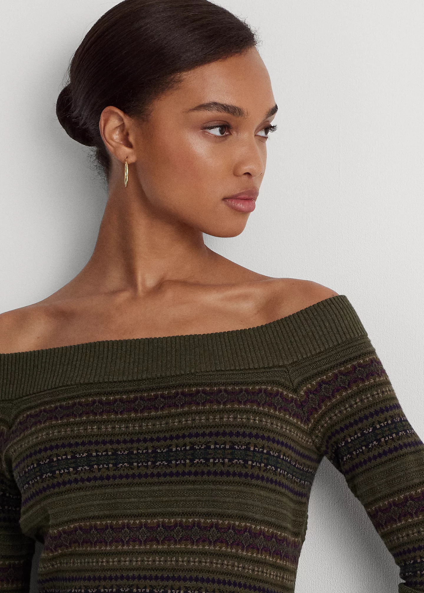 Fair Isle Off-the-Shoulder Sweater Dress